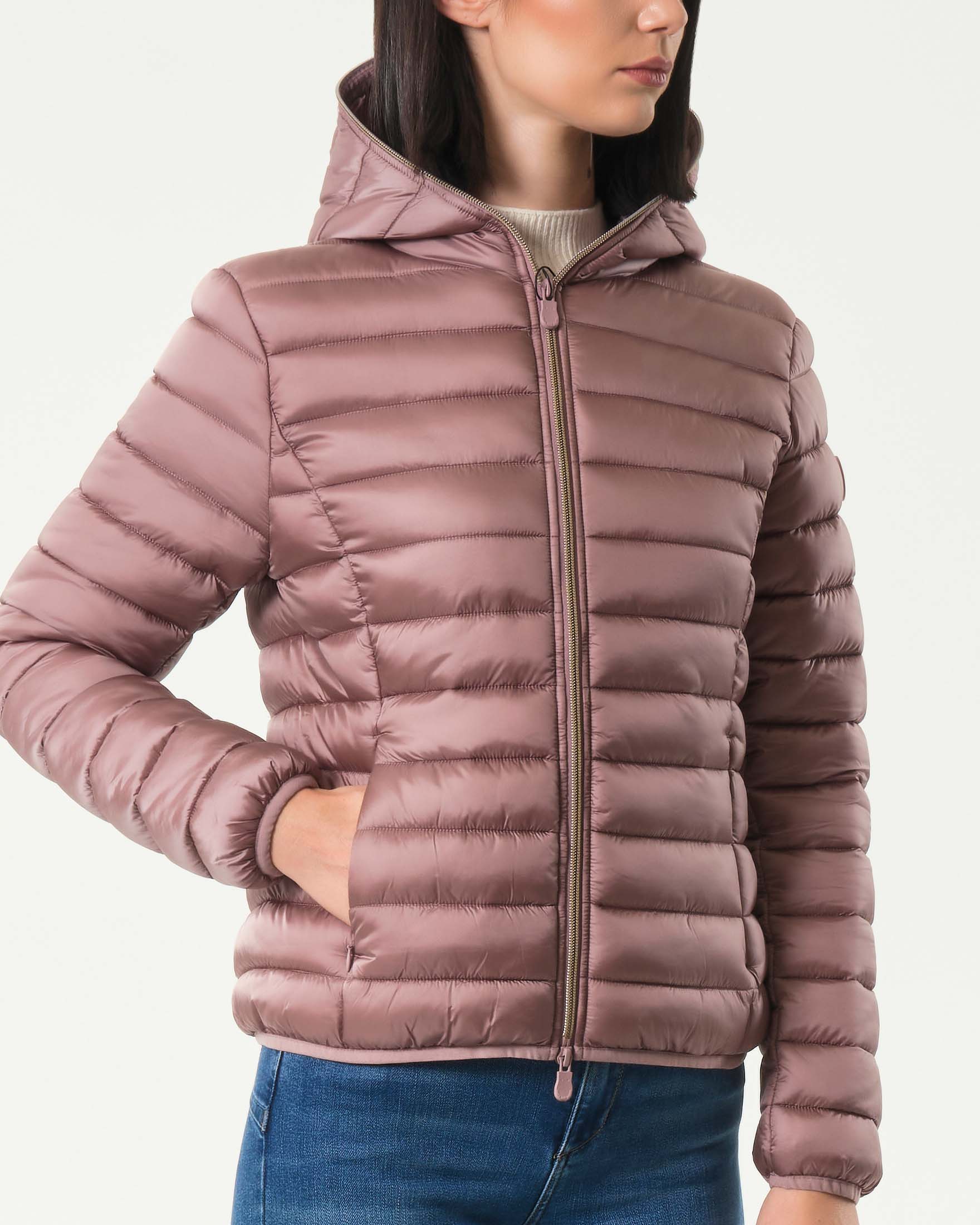 Piumino leggero rosa antico Save the duck modello Alexis in tessuto effetto raso con cappuccio fisso image