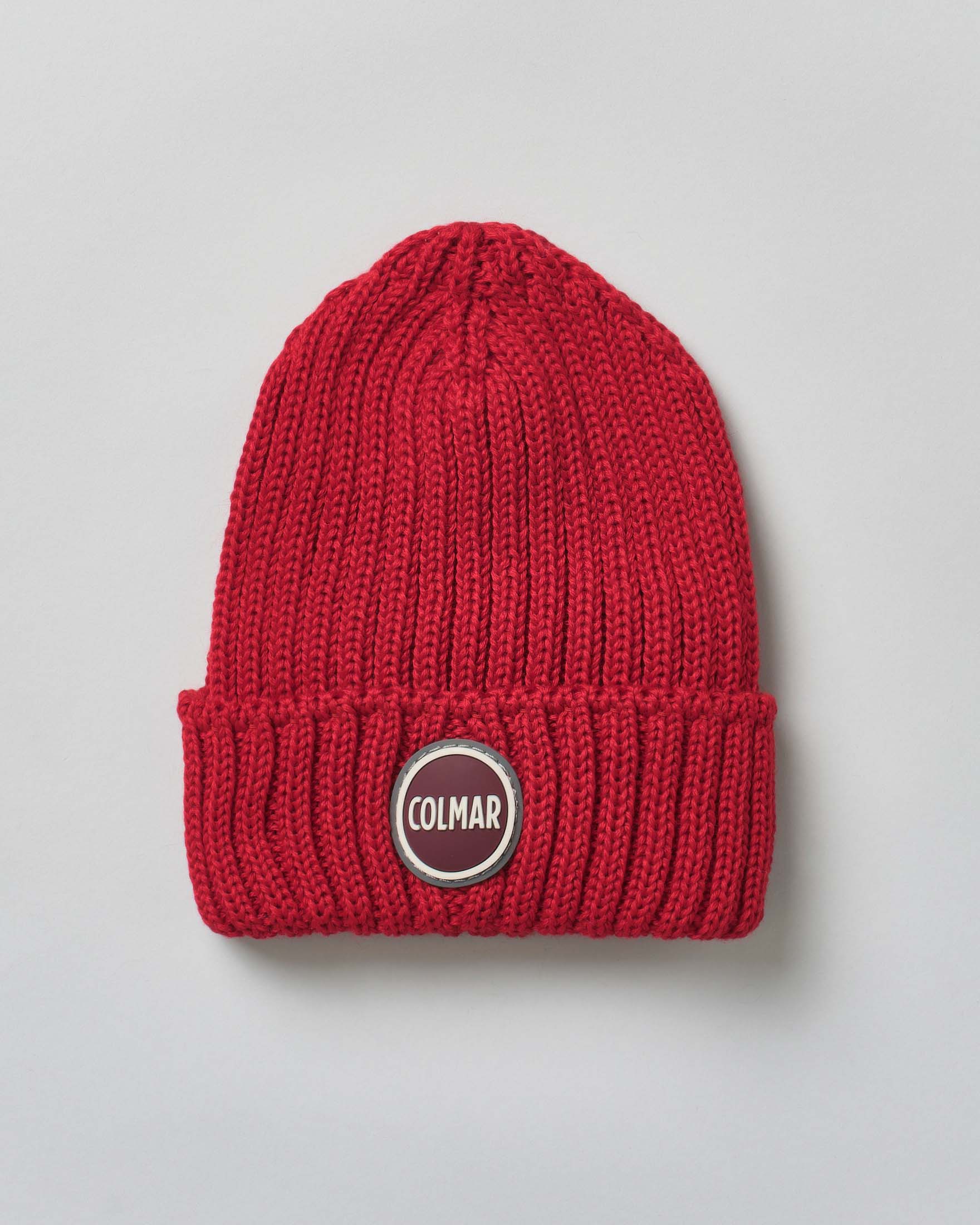 Berretto loose-fit Colmar Originals rosso a coste inglesi con logo bollo applicato