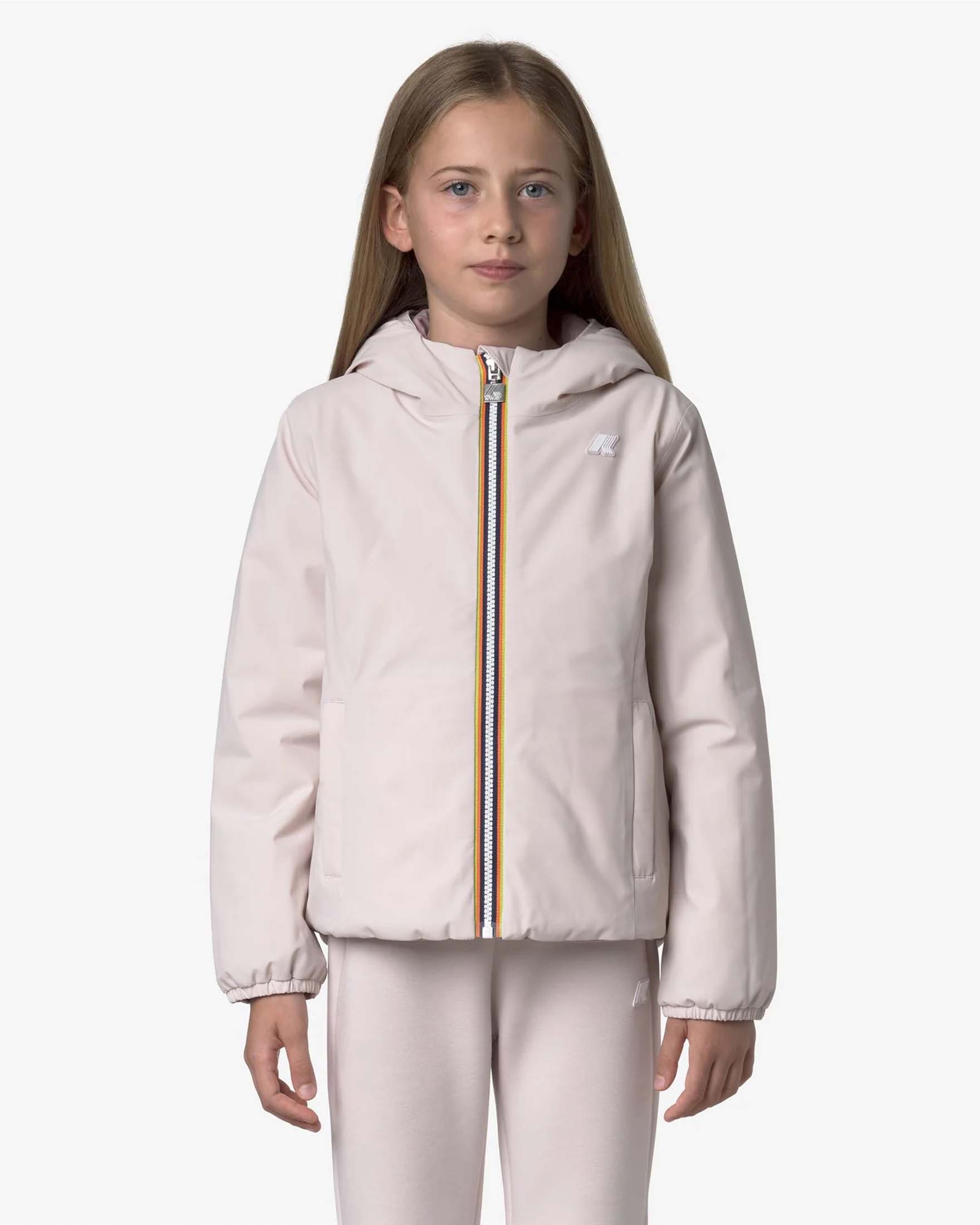 Giacca Lily K-way rosa reversibile con cappuccio