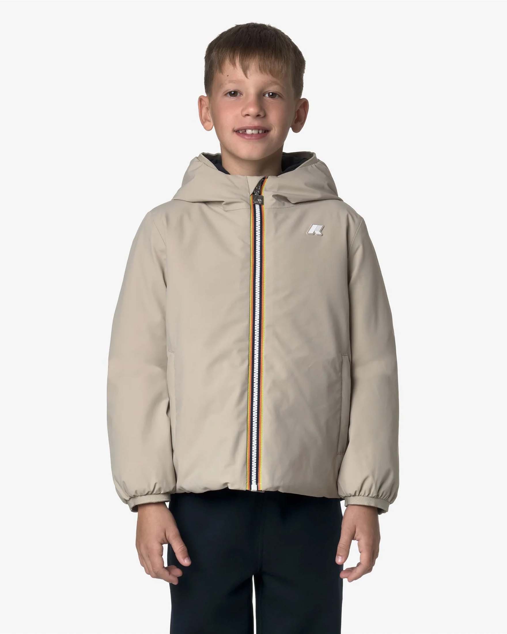 Giacca Jack K-way tortora e blu reversibile con cappuccio