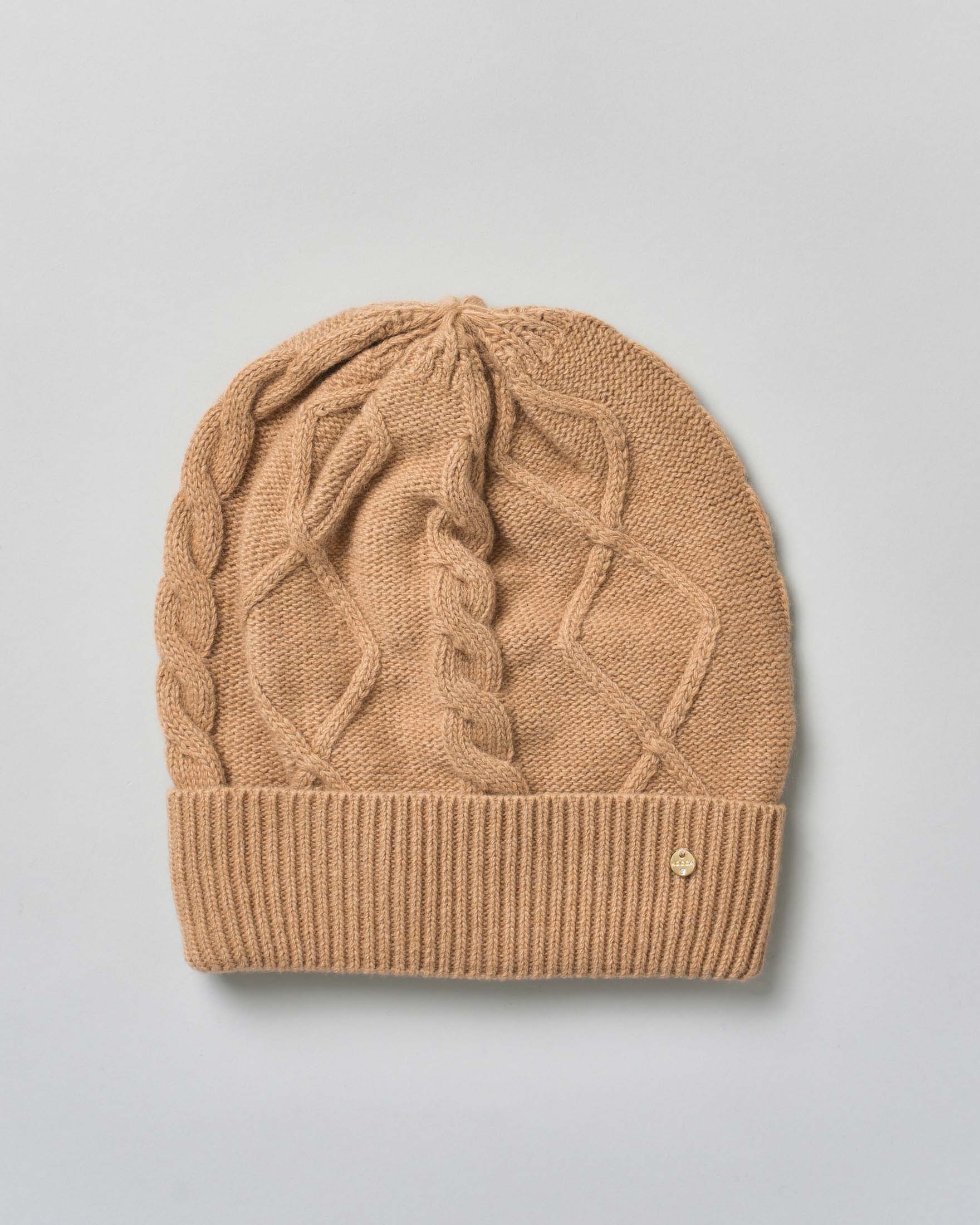 Berretto Kocca beige in misto lana a rombi tricot