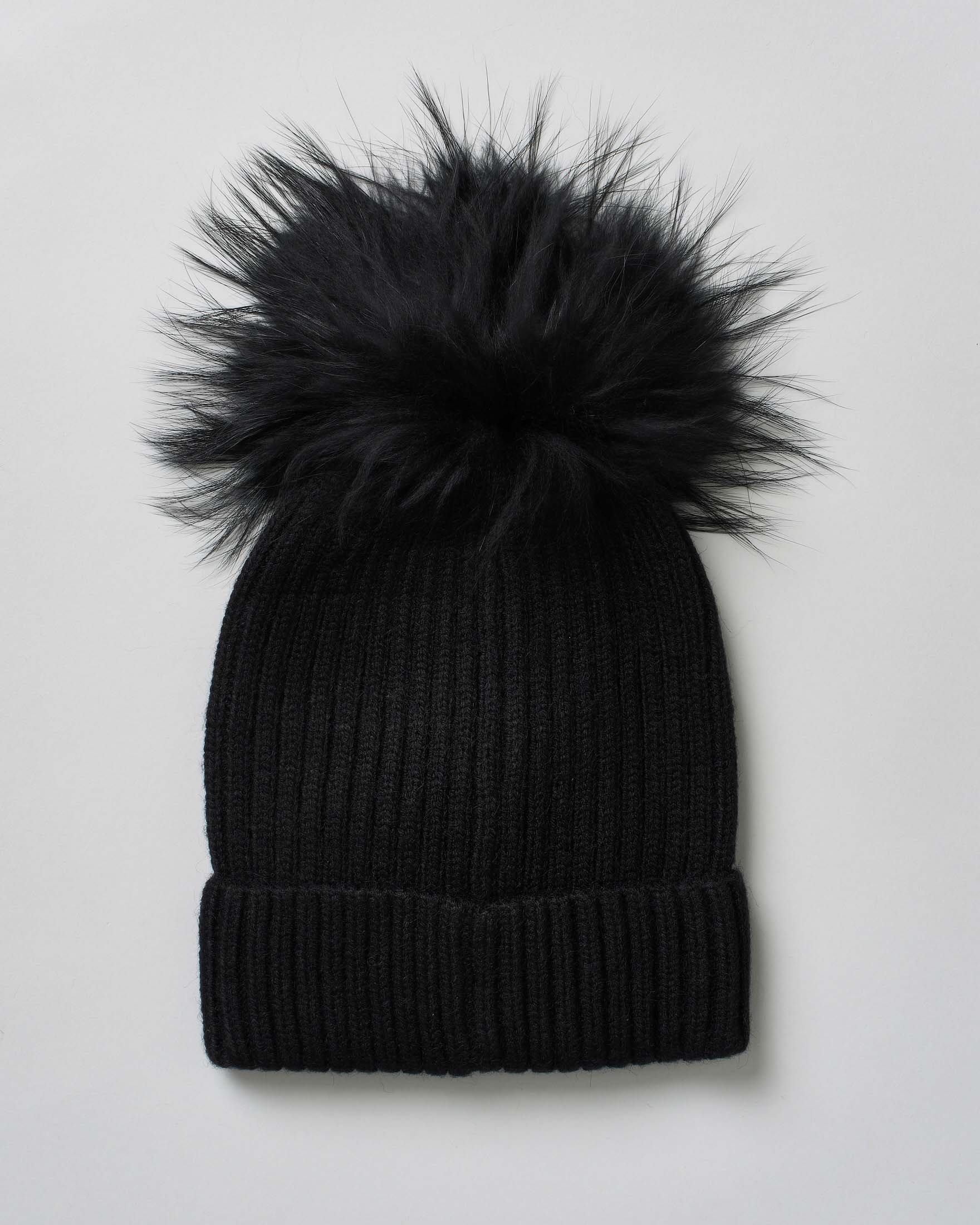 Berretto Manila Grace nero a coste con pompon in pelliccia image
