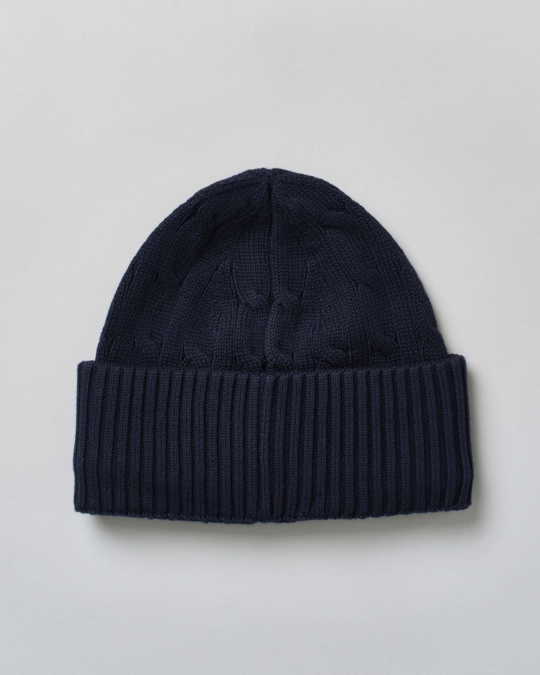 Berretto Polo Ralph Lauren blu in maglia a trecce con logo rosso image