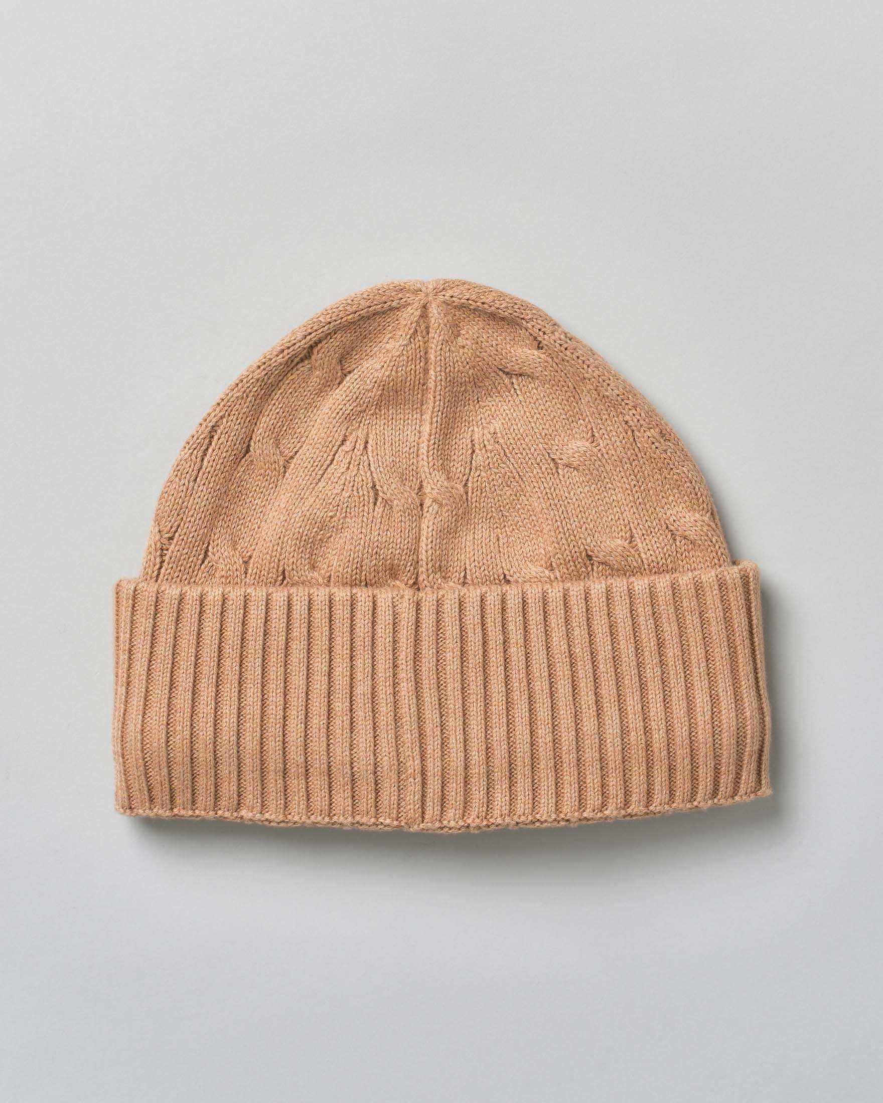 Berretto Polo Ralph Lauren cammello in maglia a trecce con logo image