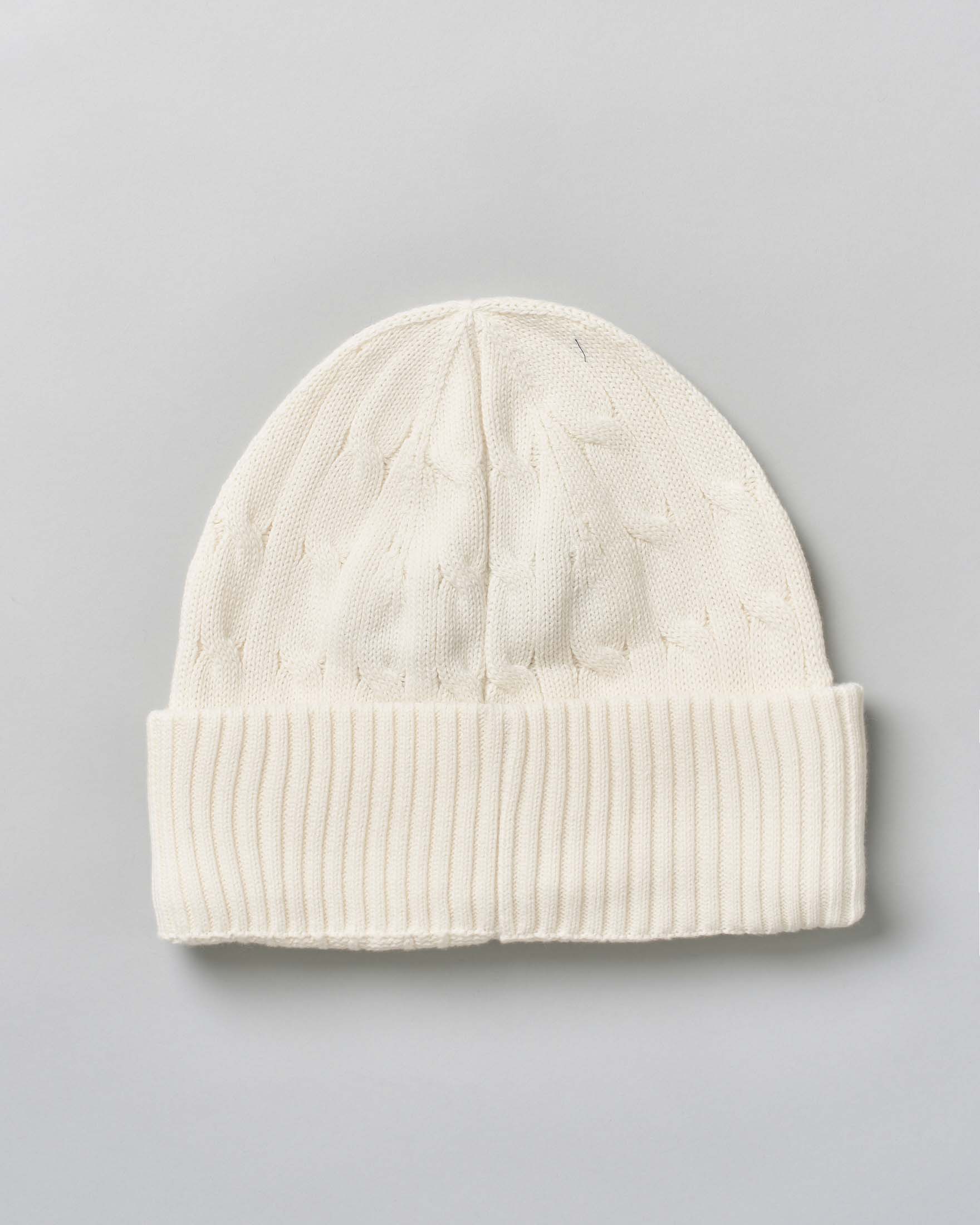 Berretto Polo Ralph Lauren bianco in maglia a trecce con logo blu image