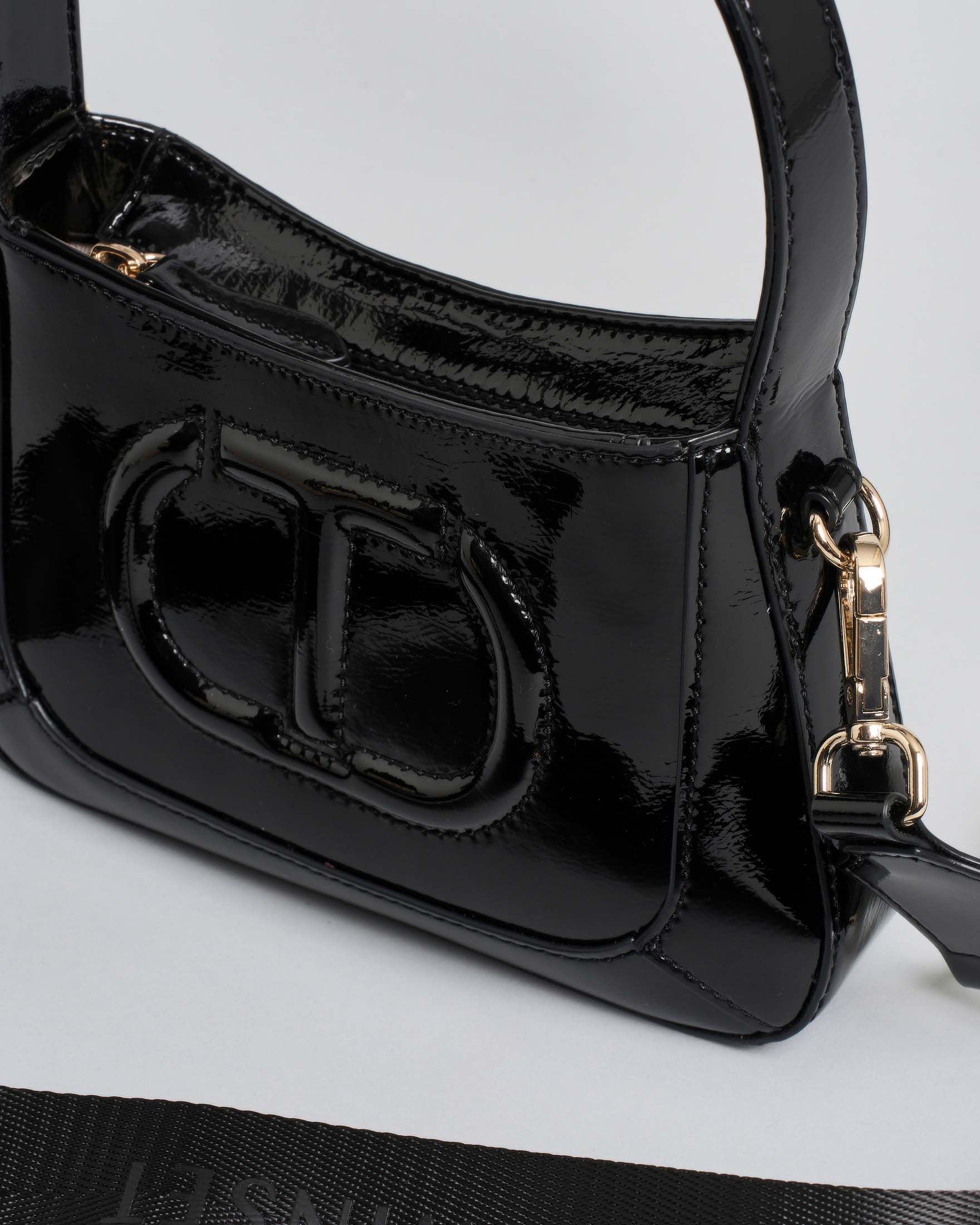 Mini borsa Twinset nera lucidaa spalla in nylon con logo icon image