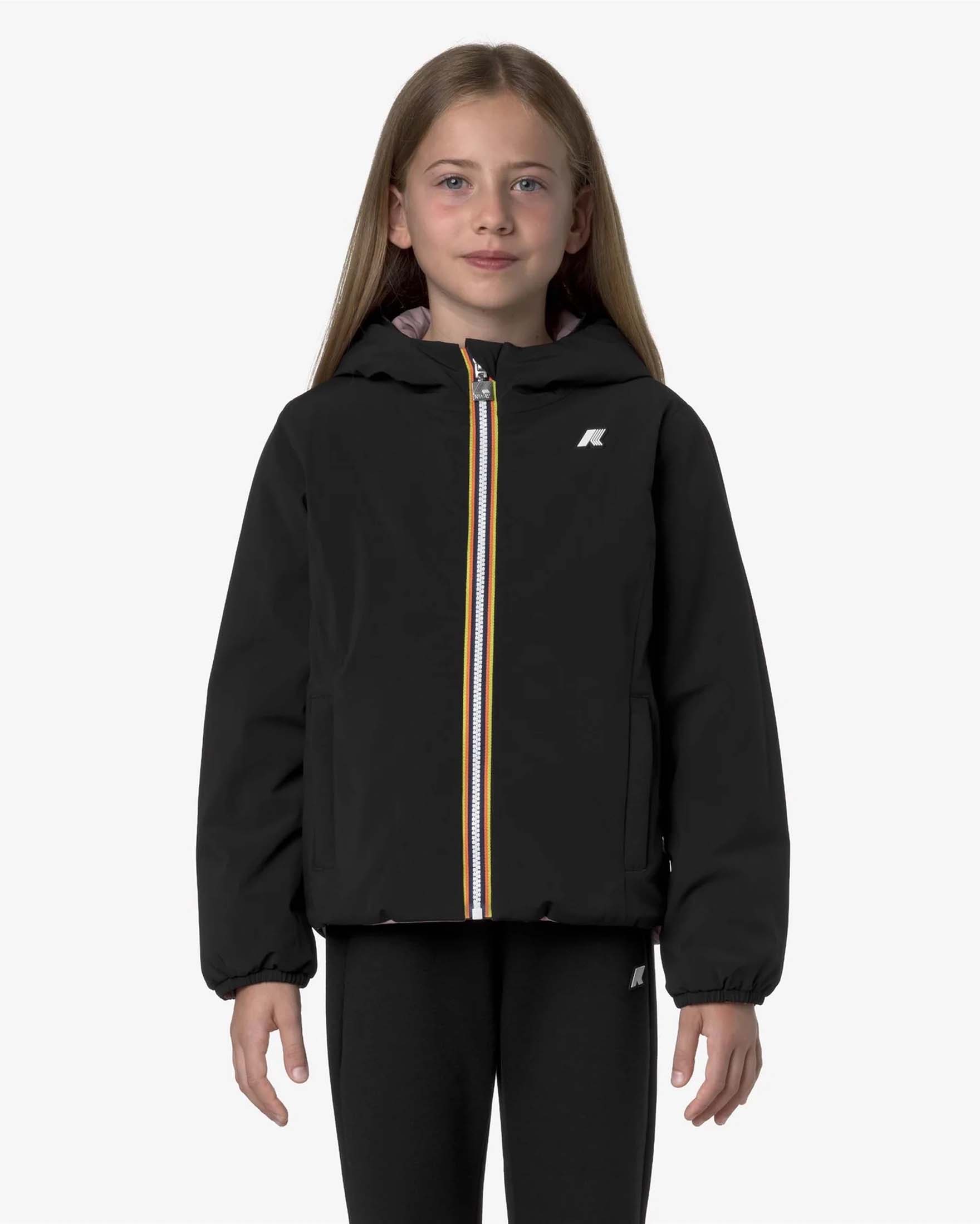 Giacca Lily K-way nera e rosa reversibile con cappuccio