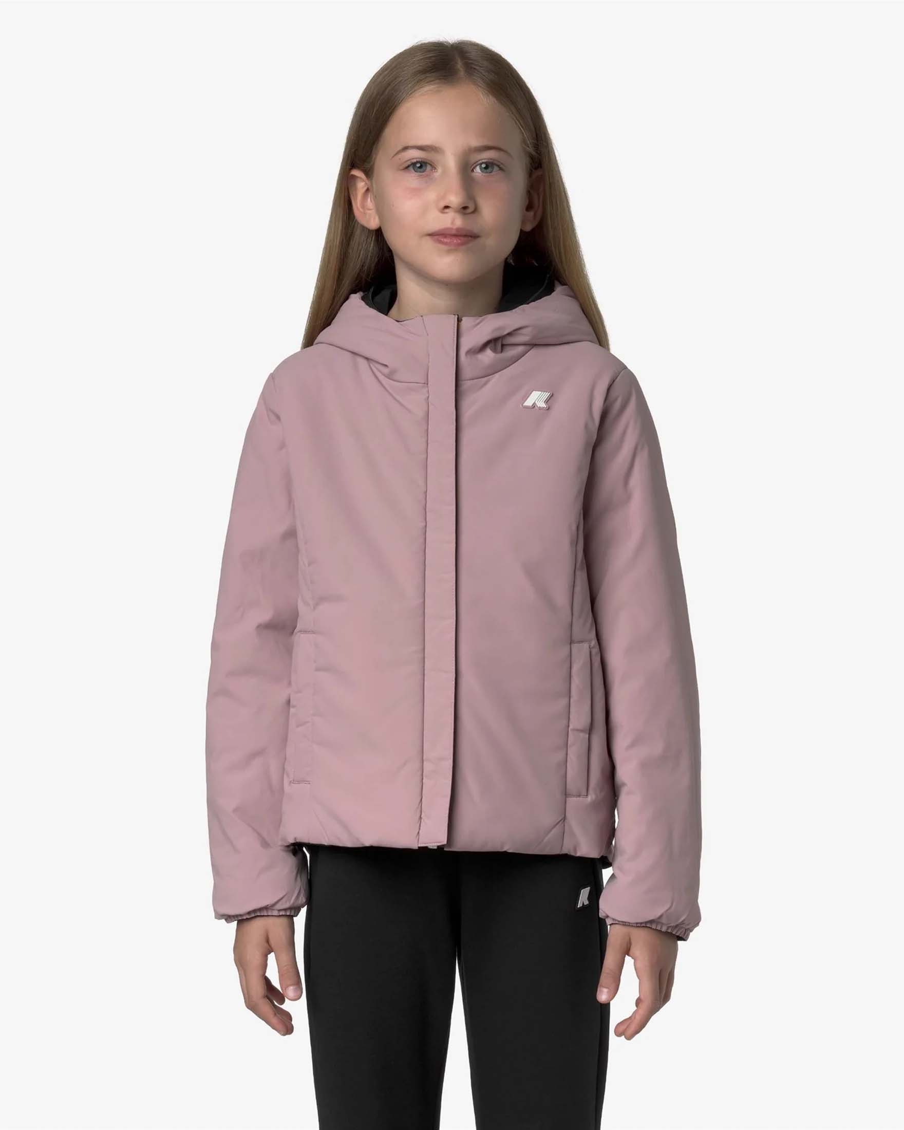 Giacca Lily K-way nera e rosa reversibile con cappuccio image