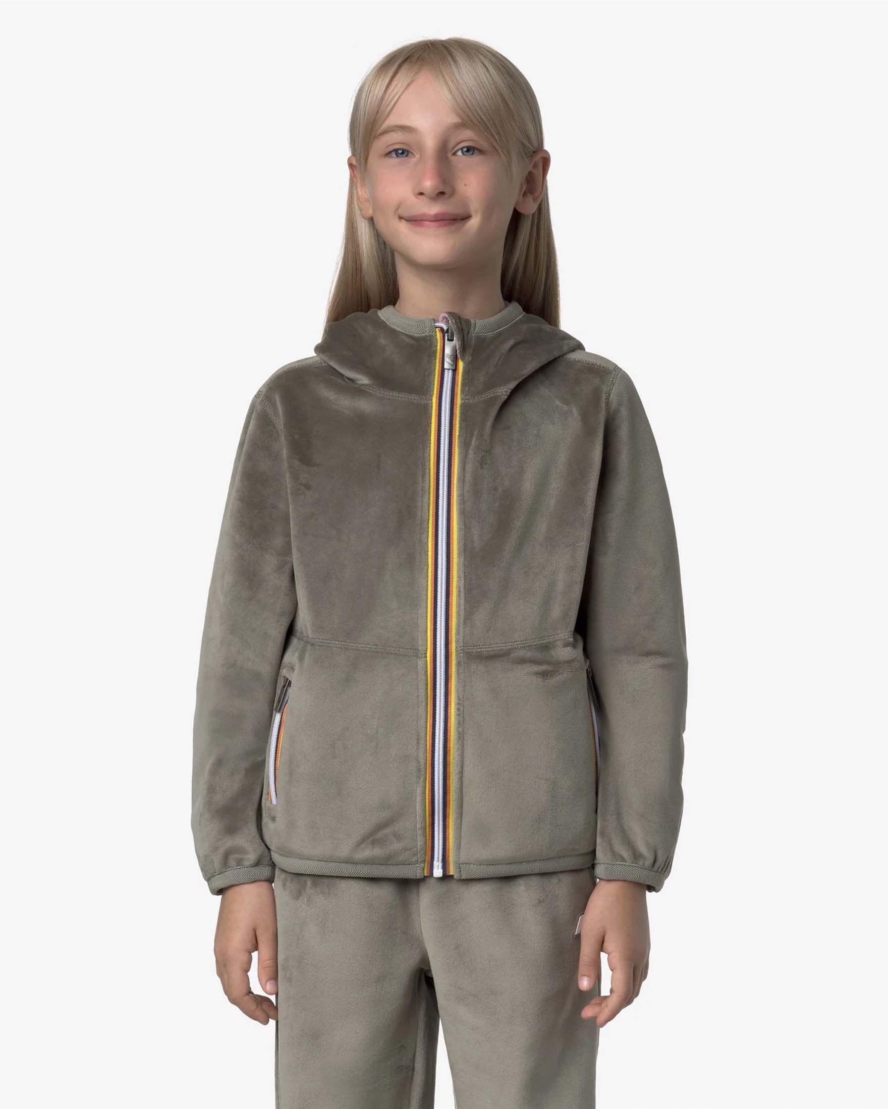 Giacca Jack K-way rosa e color tortora reversibile in ciniglia e pile