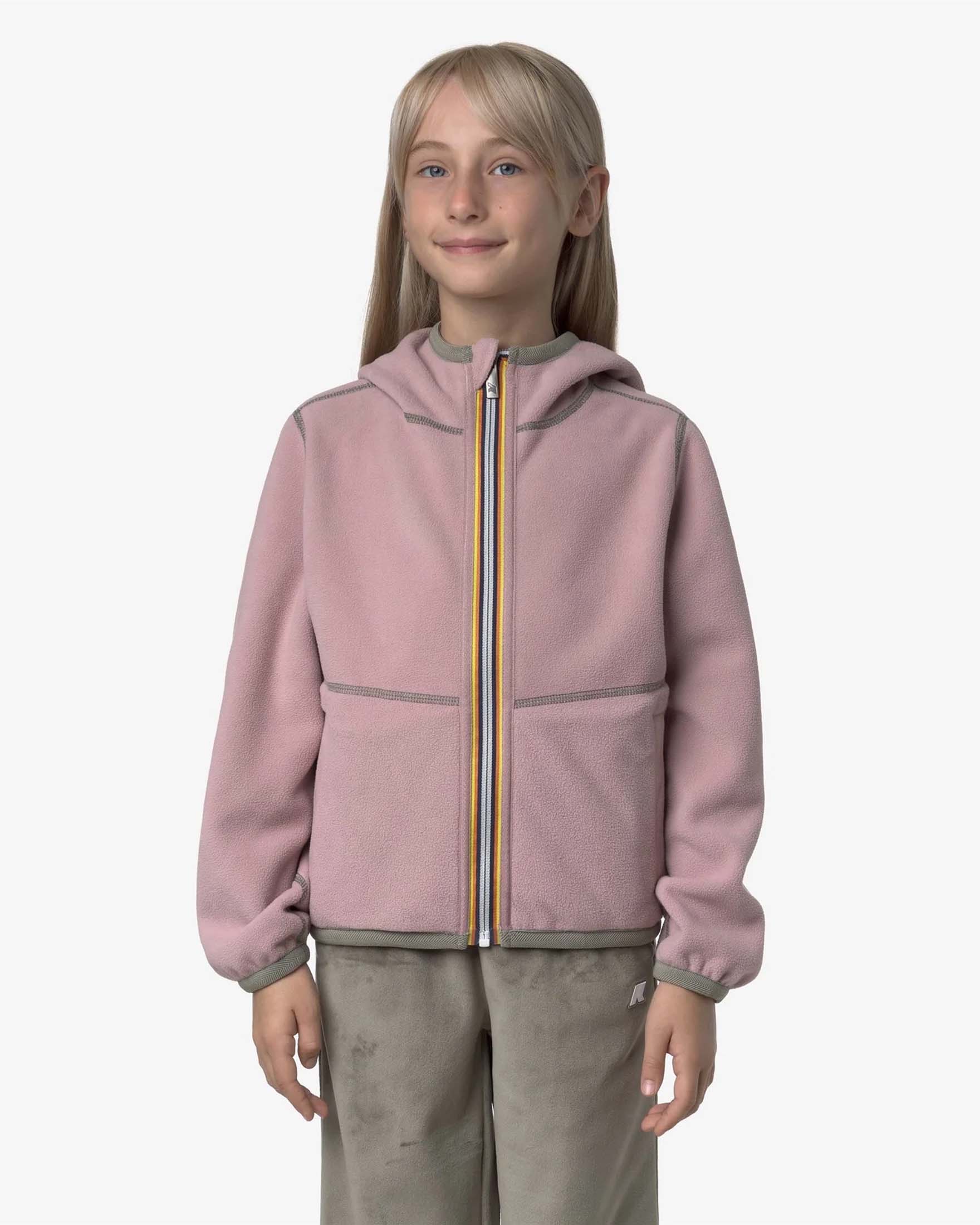 Giacca Jack K-way rosa e color tortora reversibile in ciniglia e pile image