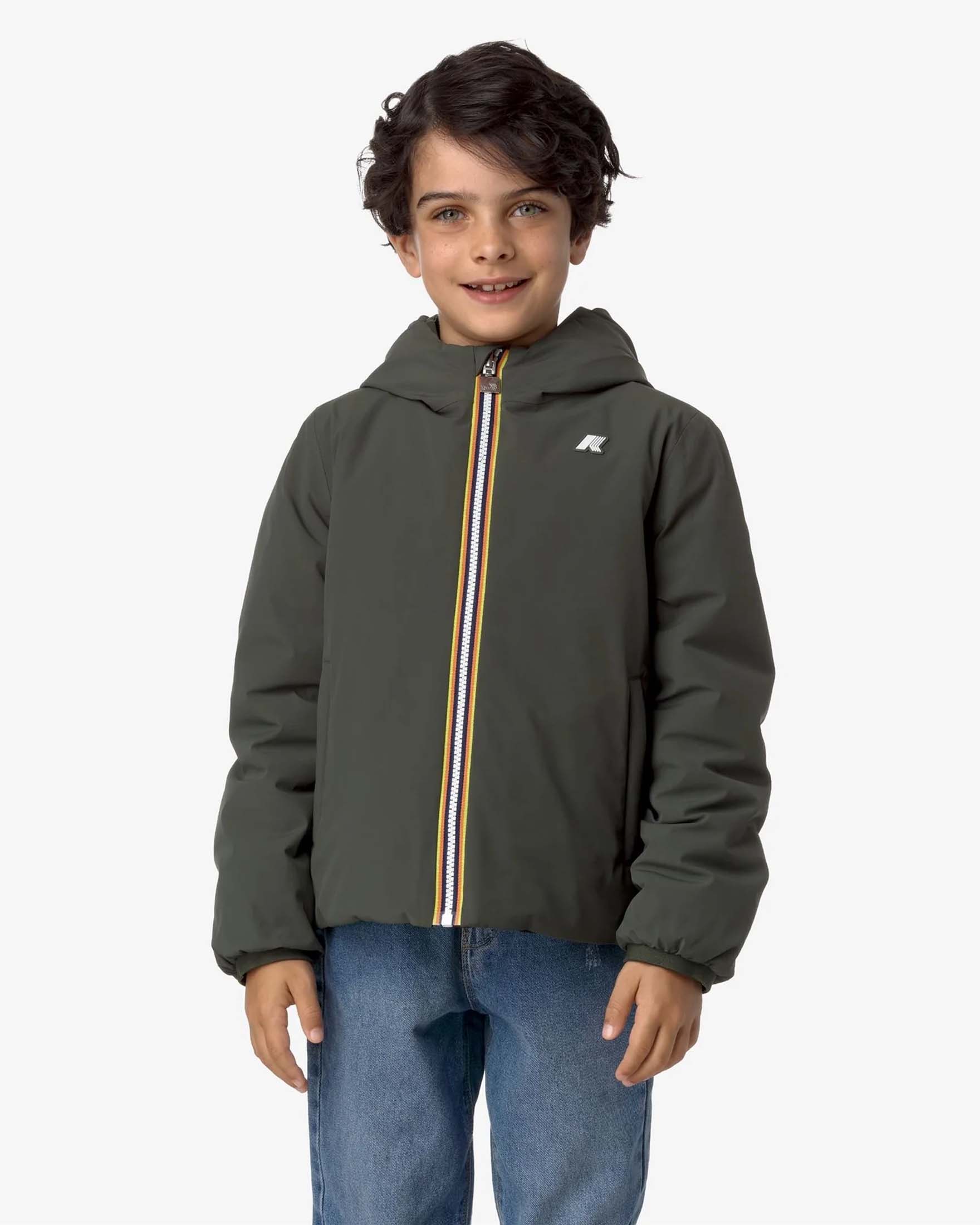 Giacca Jack K-way verde e nera reversibile con cappuccio