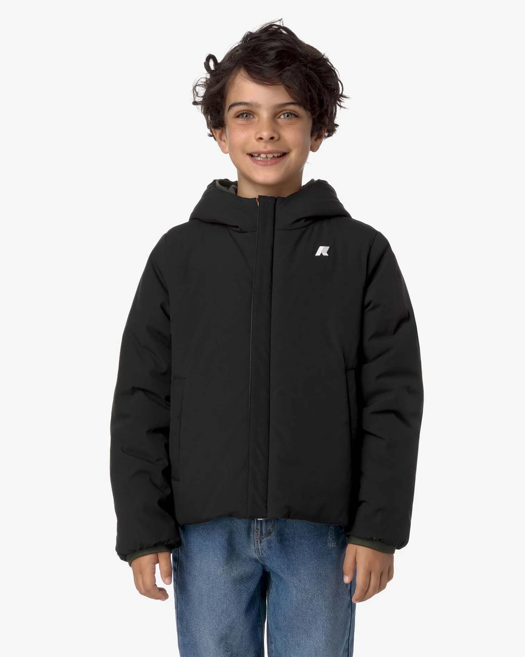 Giacca Jack K-way verde e nera reversibile con cappuccio image