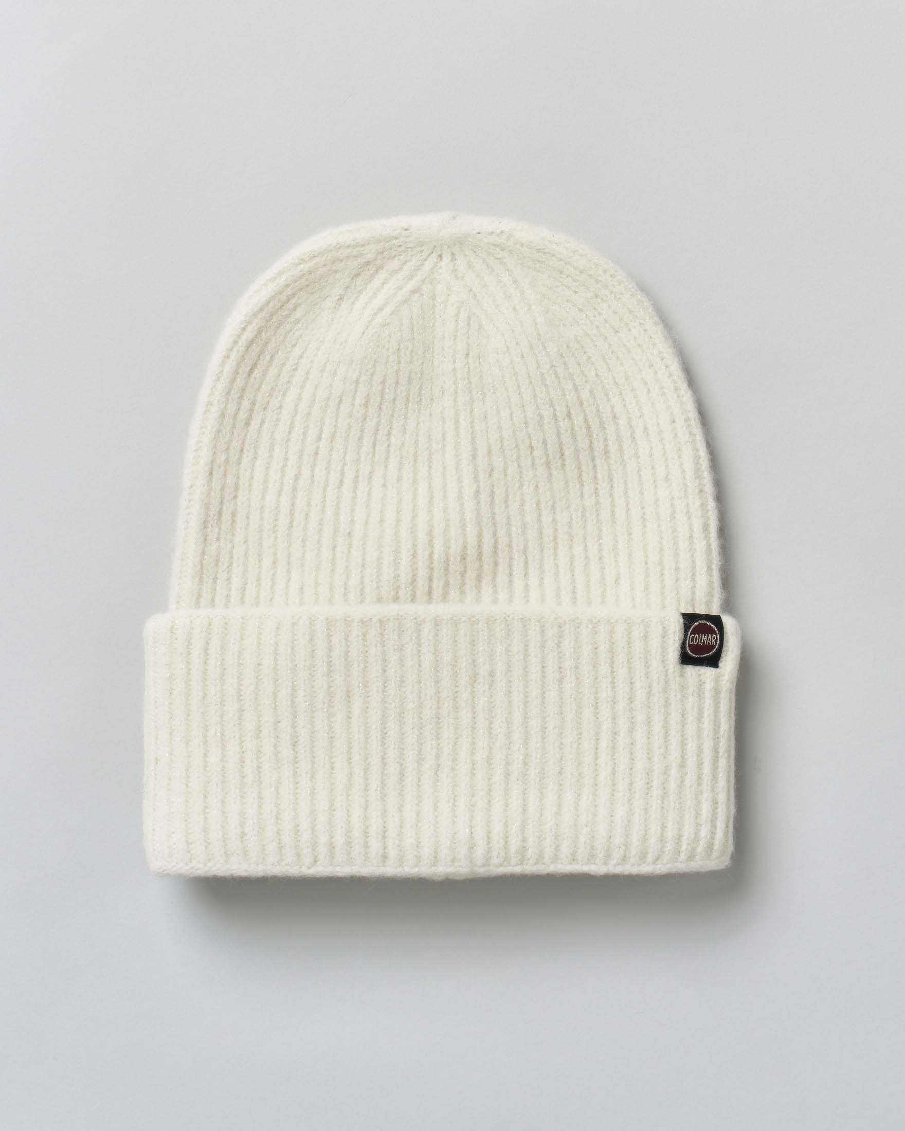 Berretto bianco Colmar Originals in misto lana e cashmere lavorata a punto riso con pon-pon in ecopelliccia