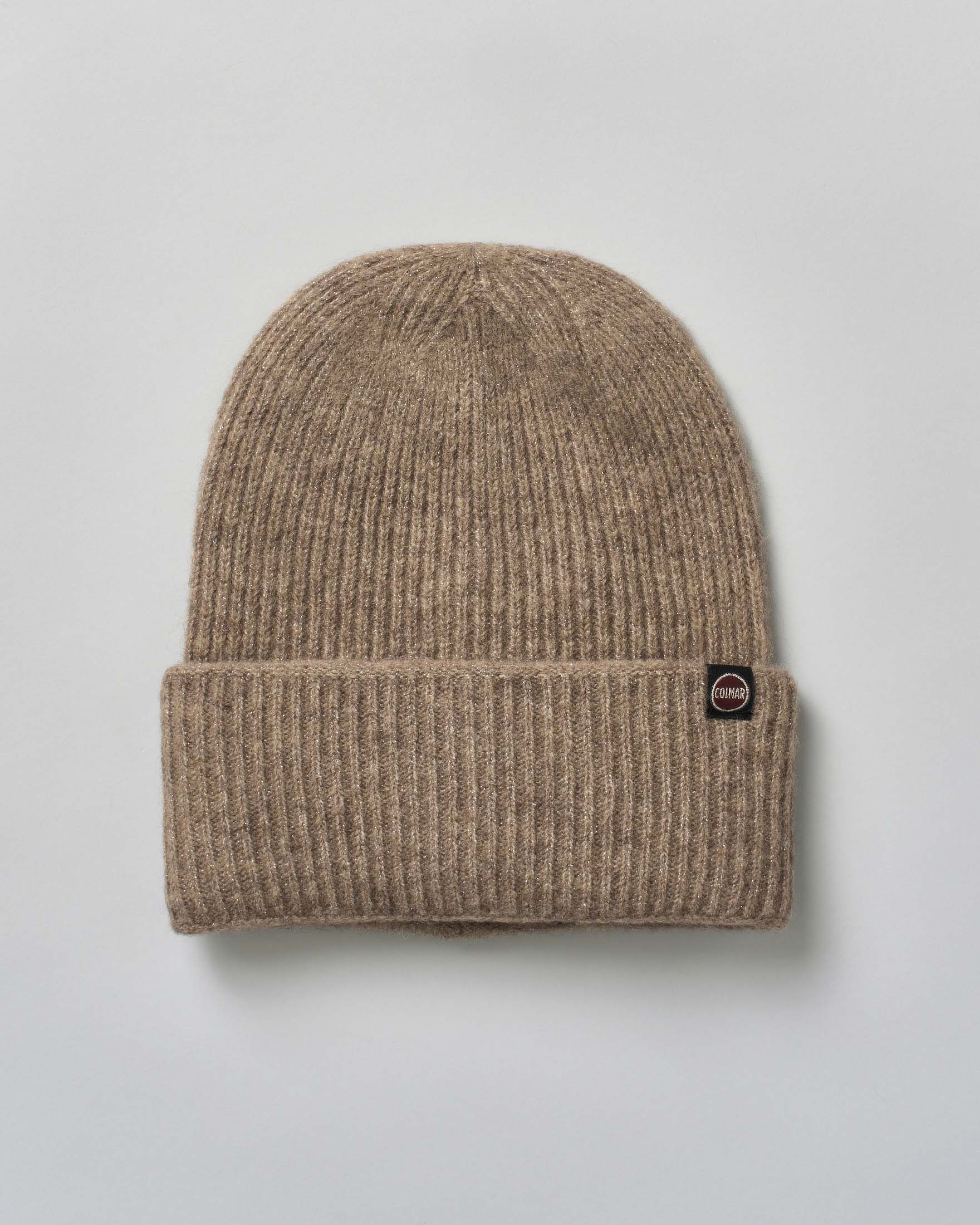 Berretto color tortora Colmar Originals a coste in misto lana con inserti in lurex