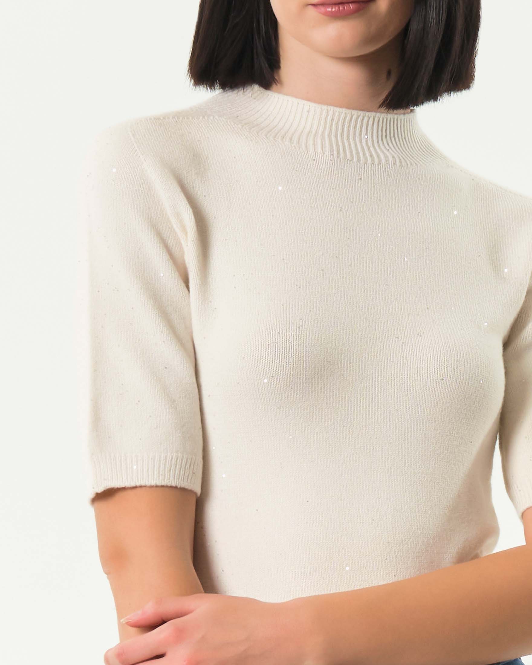 Maglia bianca a maniche corte Liu Jo in viscosa stretch con paillettes applicatei image