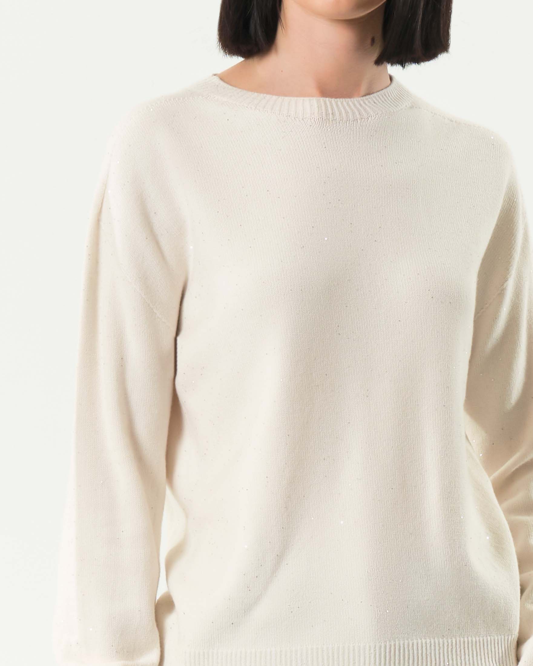 Maglia bianca Liu Jo in misto viscosa con paillettes applicate e scollo tondo image