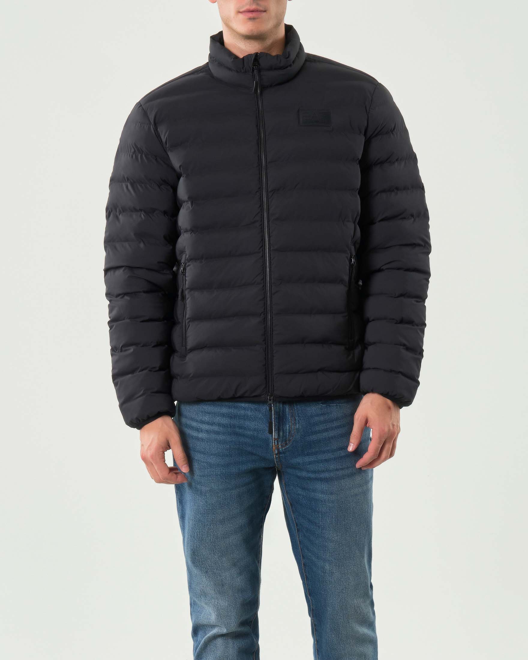 Piumino EA7 nero in tessuto stretch con patch logo applicata in tono image