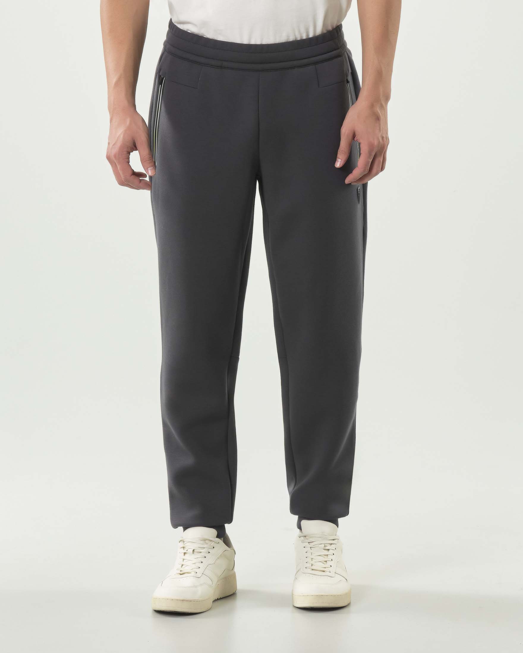 Pantaloni EA7 grigi in felpa di misto viscosa con logo scudetto e zip in contrasto image
