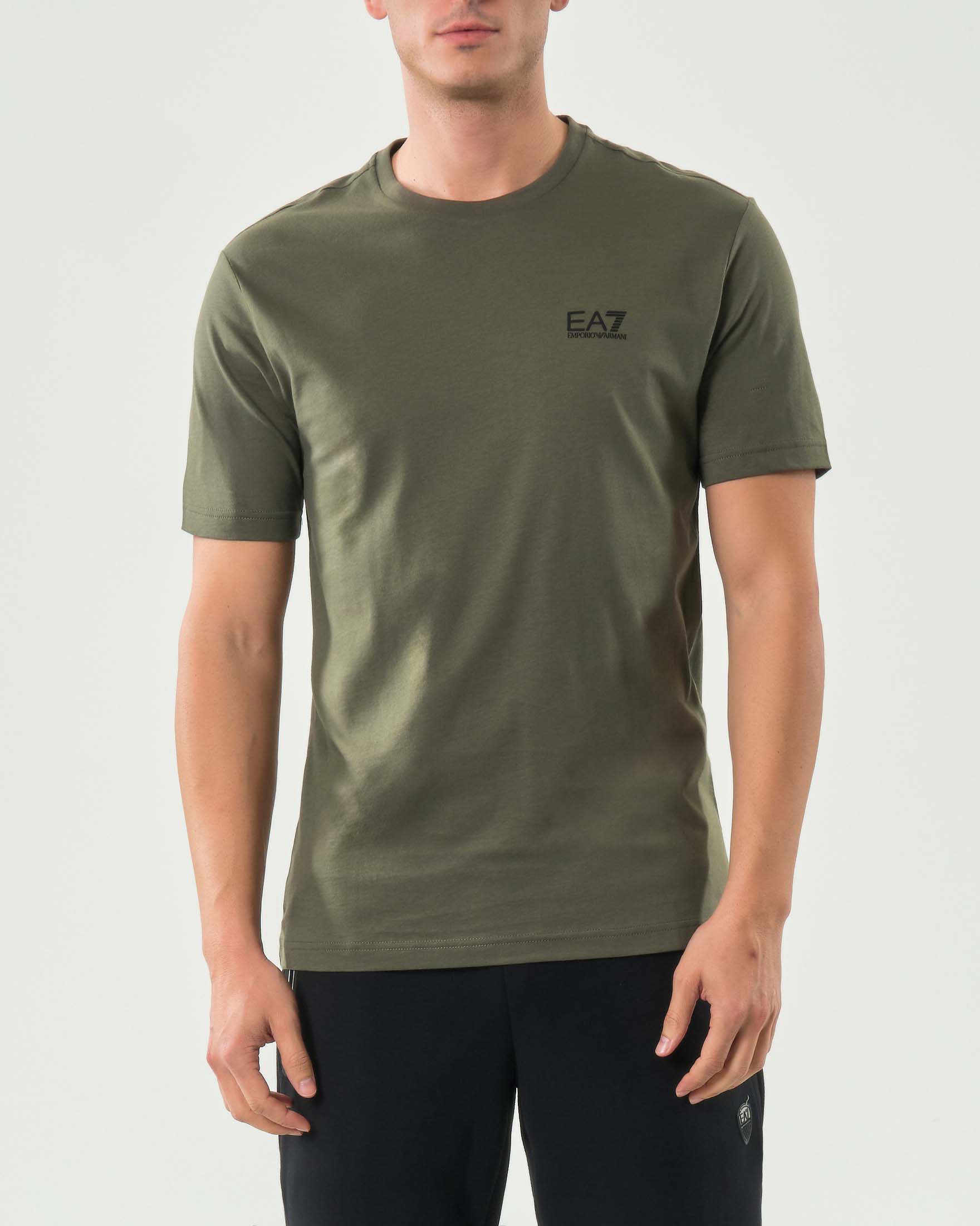 T-shirt EA7 verde militare mezza manica in puro pima cotton