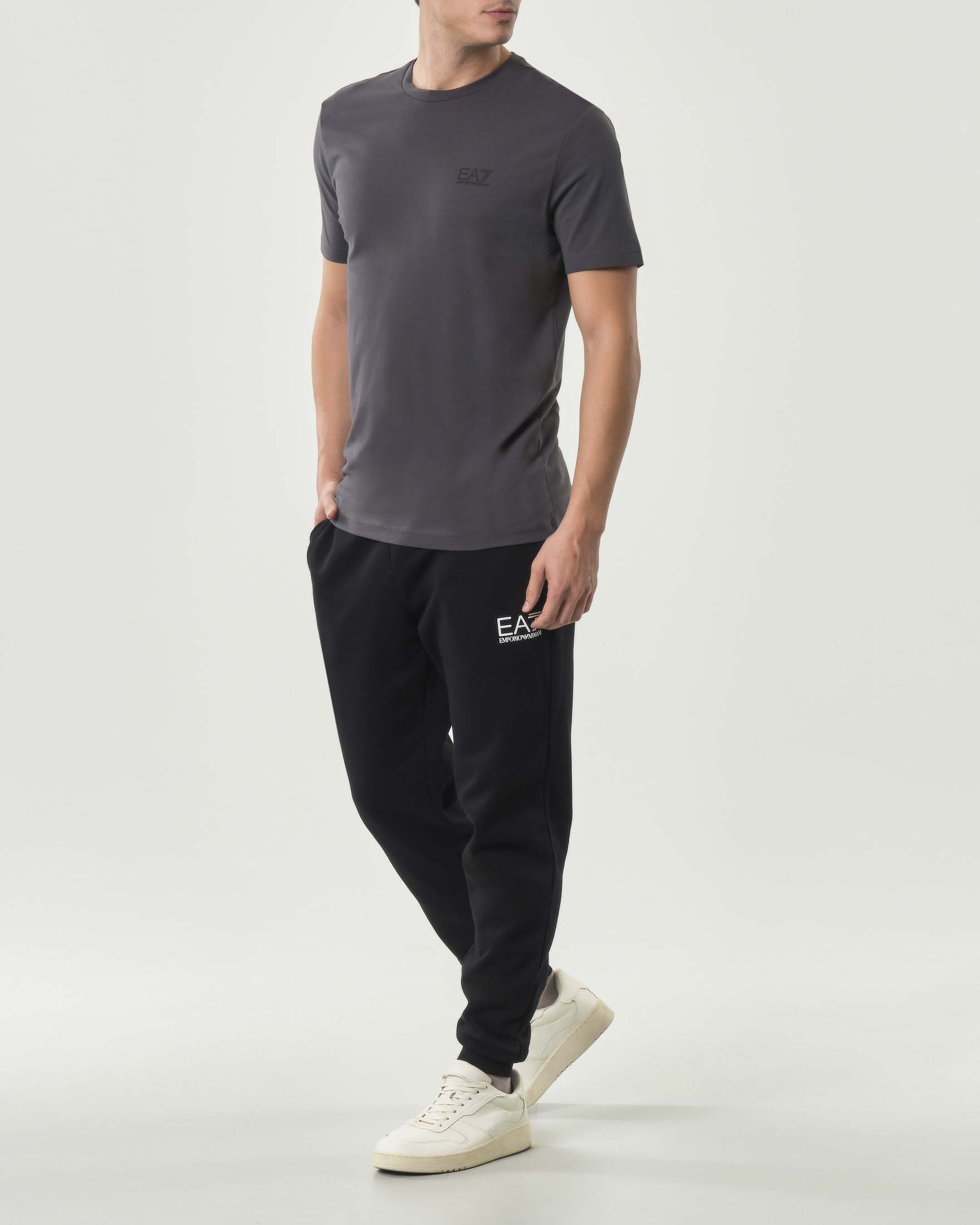 T-shirt EA7 grigio antracite mezza manica in jersey di cotone stretch