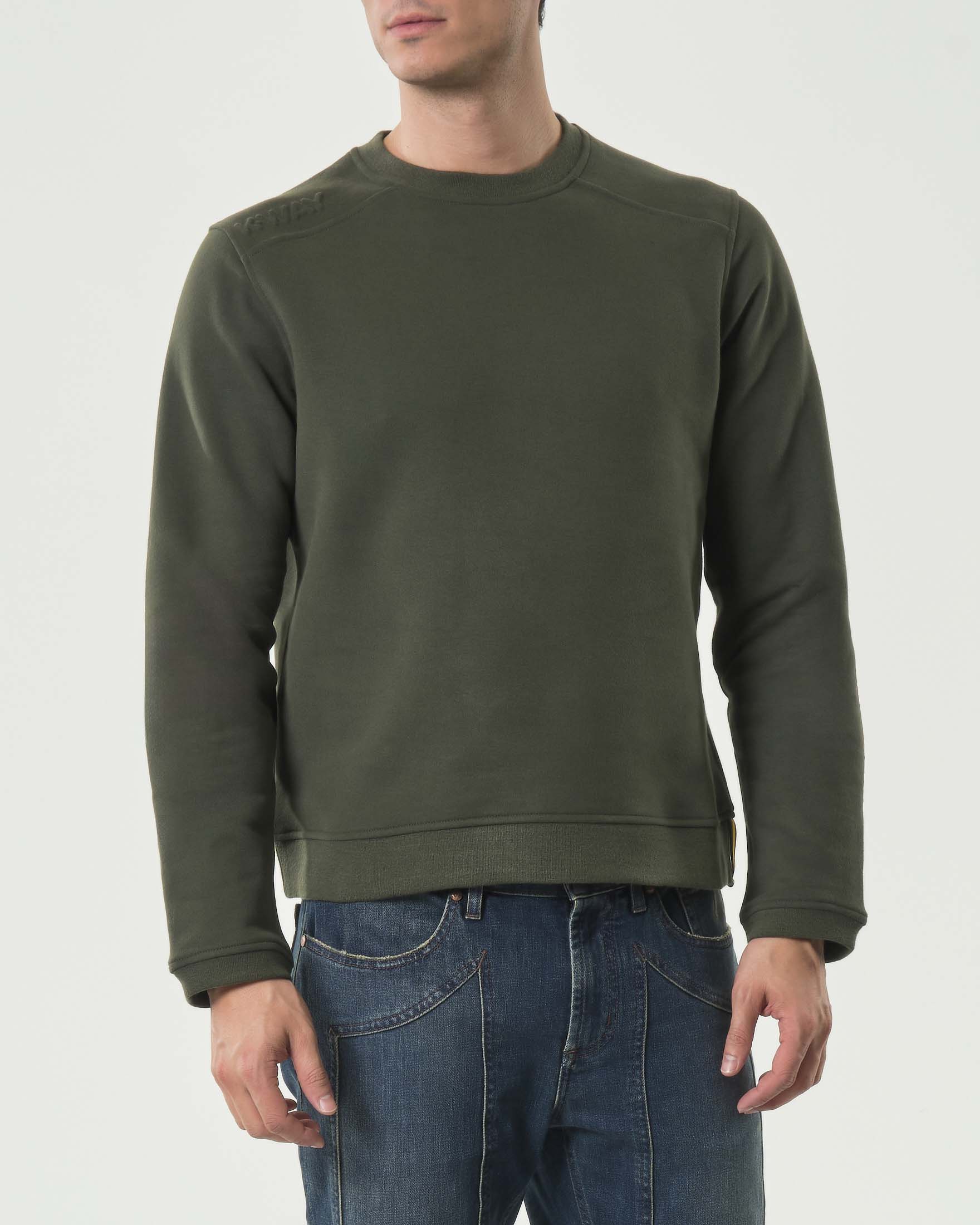 Felpa girocollo K-way Perruel verde militare in misto cotone e cachemire