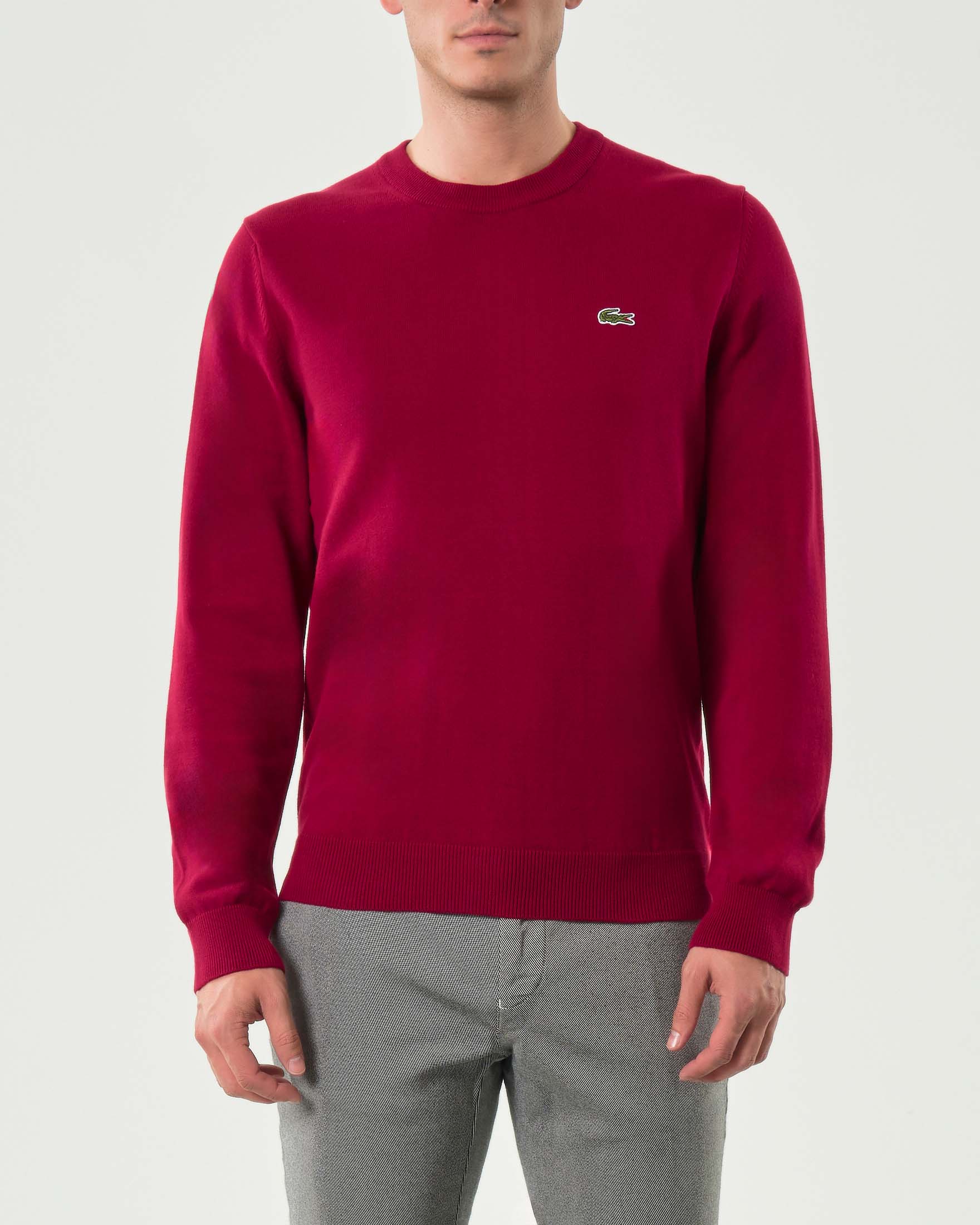 Maglia girocollo Lacoste rossa regular-fit in cotone con logo ricamato sul petto