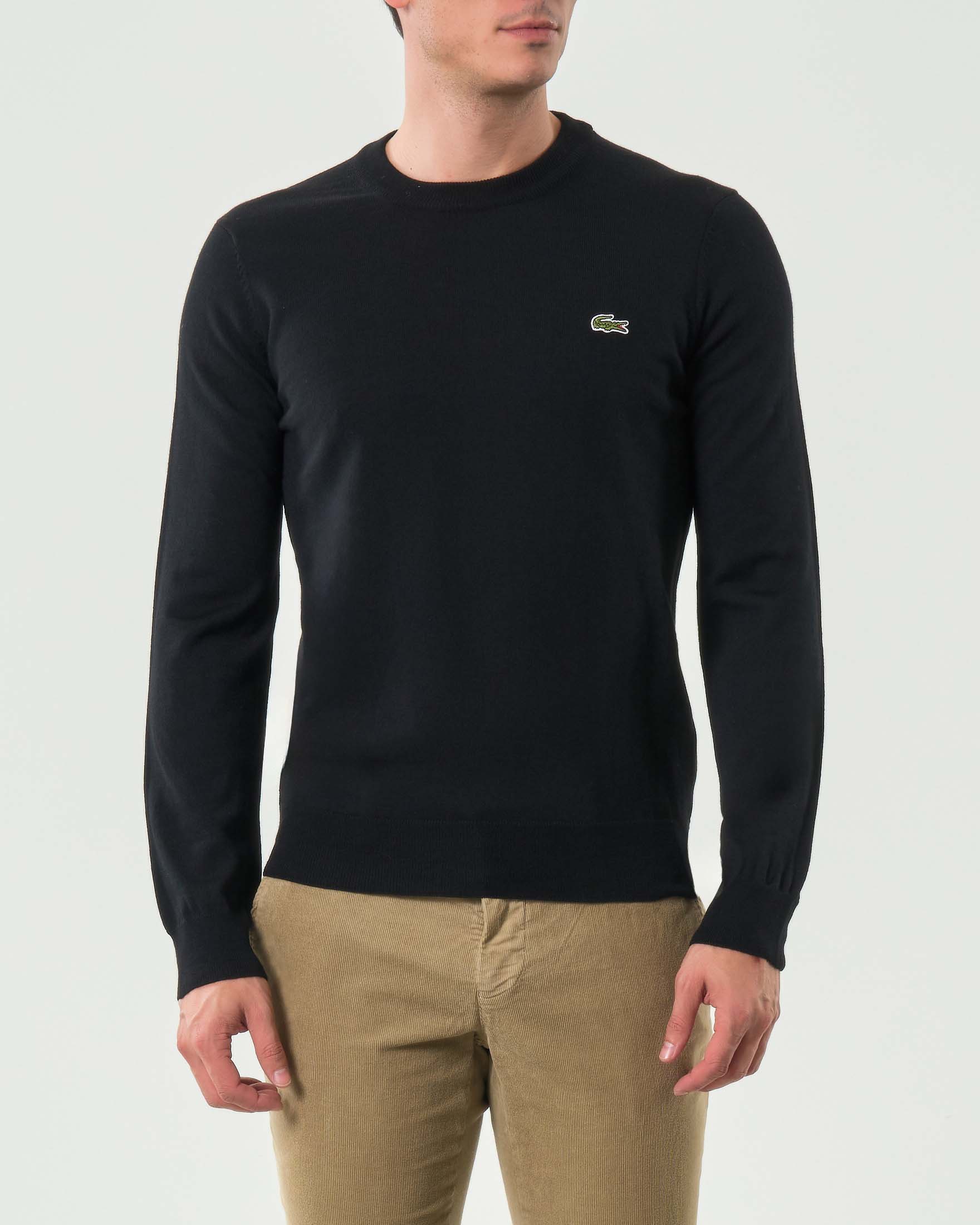 Maglia girocollo Lacoste nera in misto lana