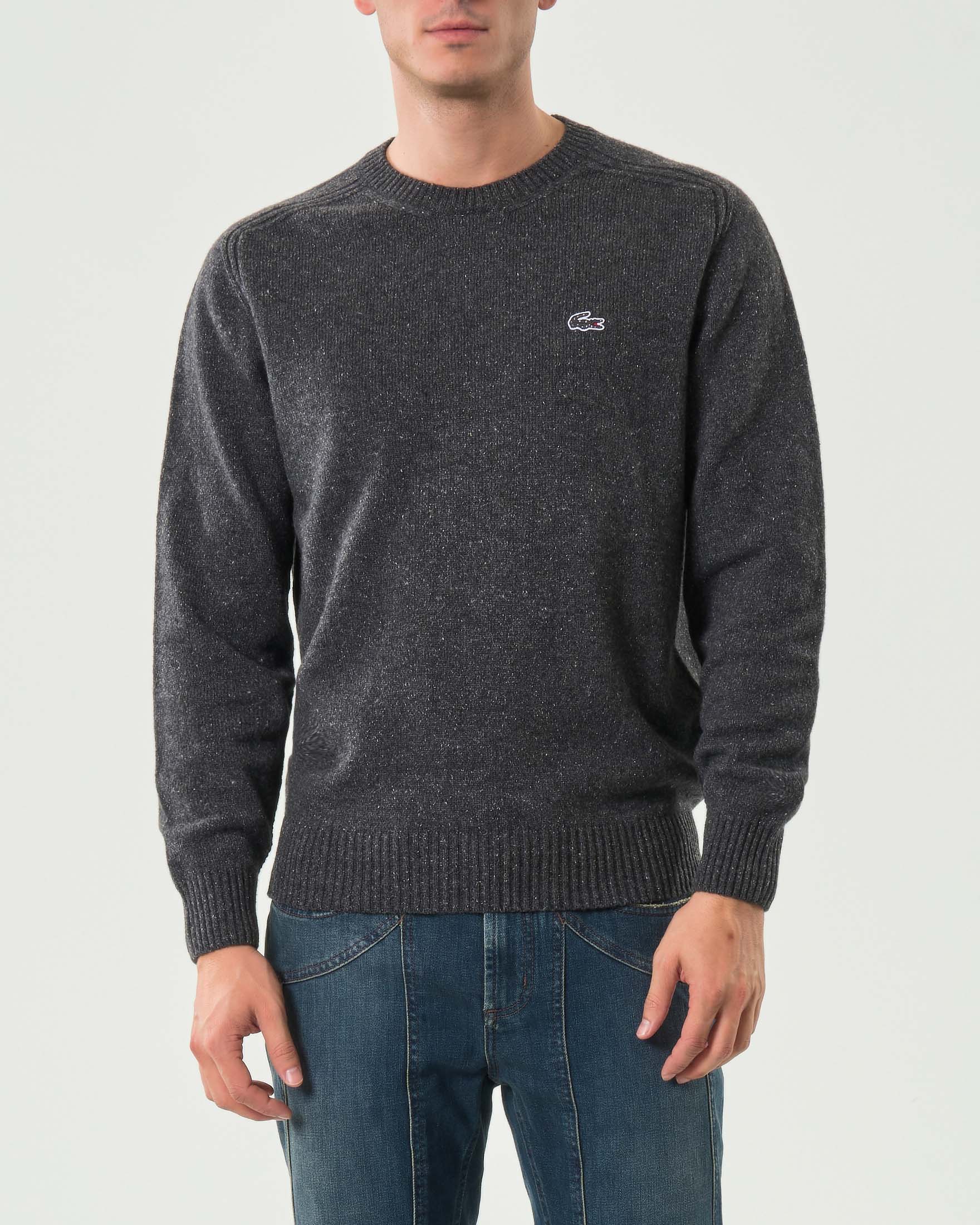 Maglione girocollo Lacoste grigio antracite in filato di misto lana e seta bottonato image