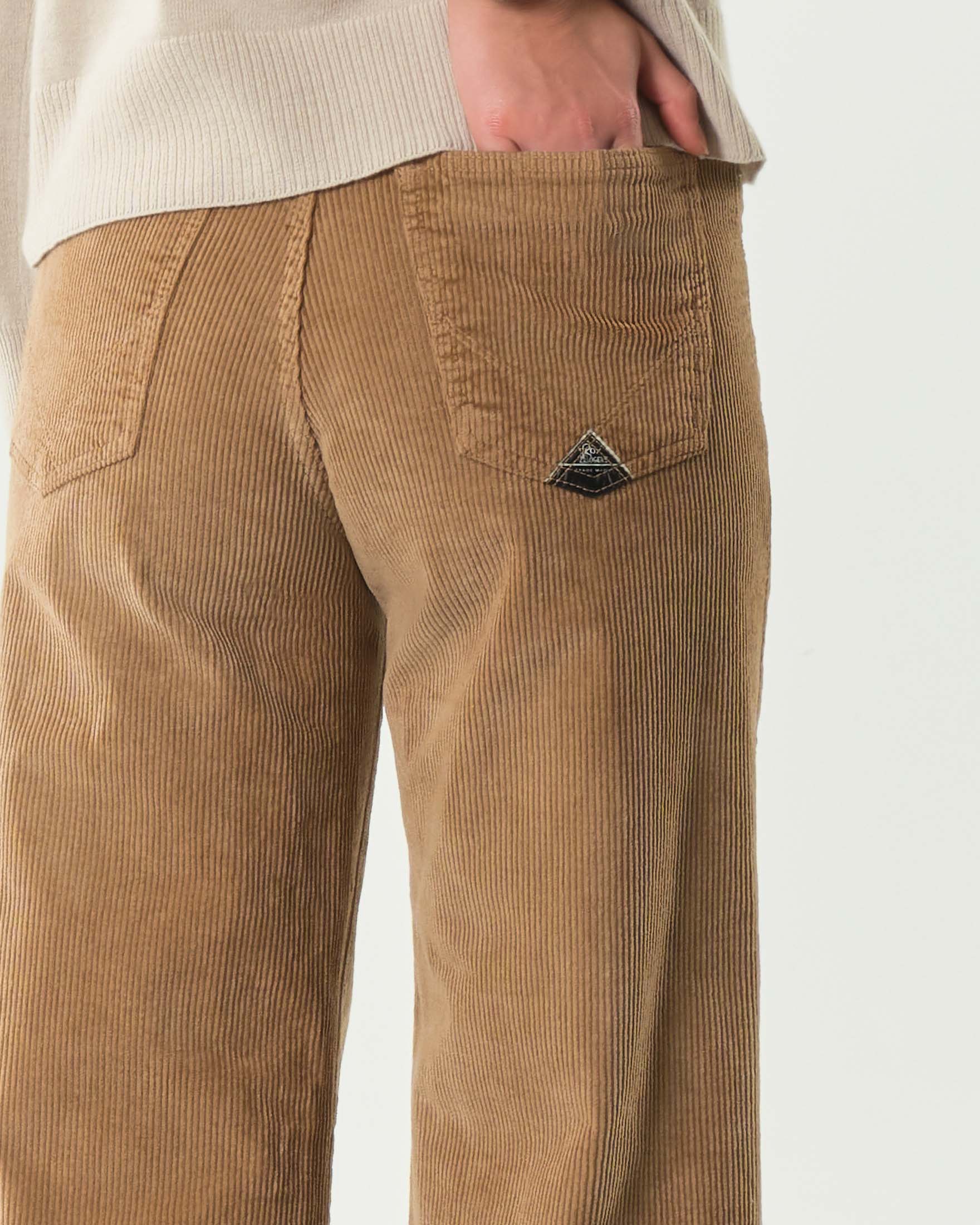 Pantaloni beige Roy Roger's in velluto a righe di misto cotone dalla linea a palazzo image