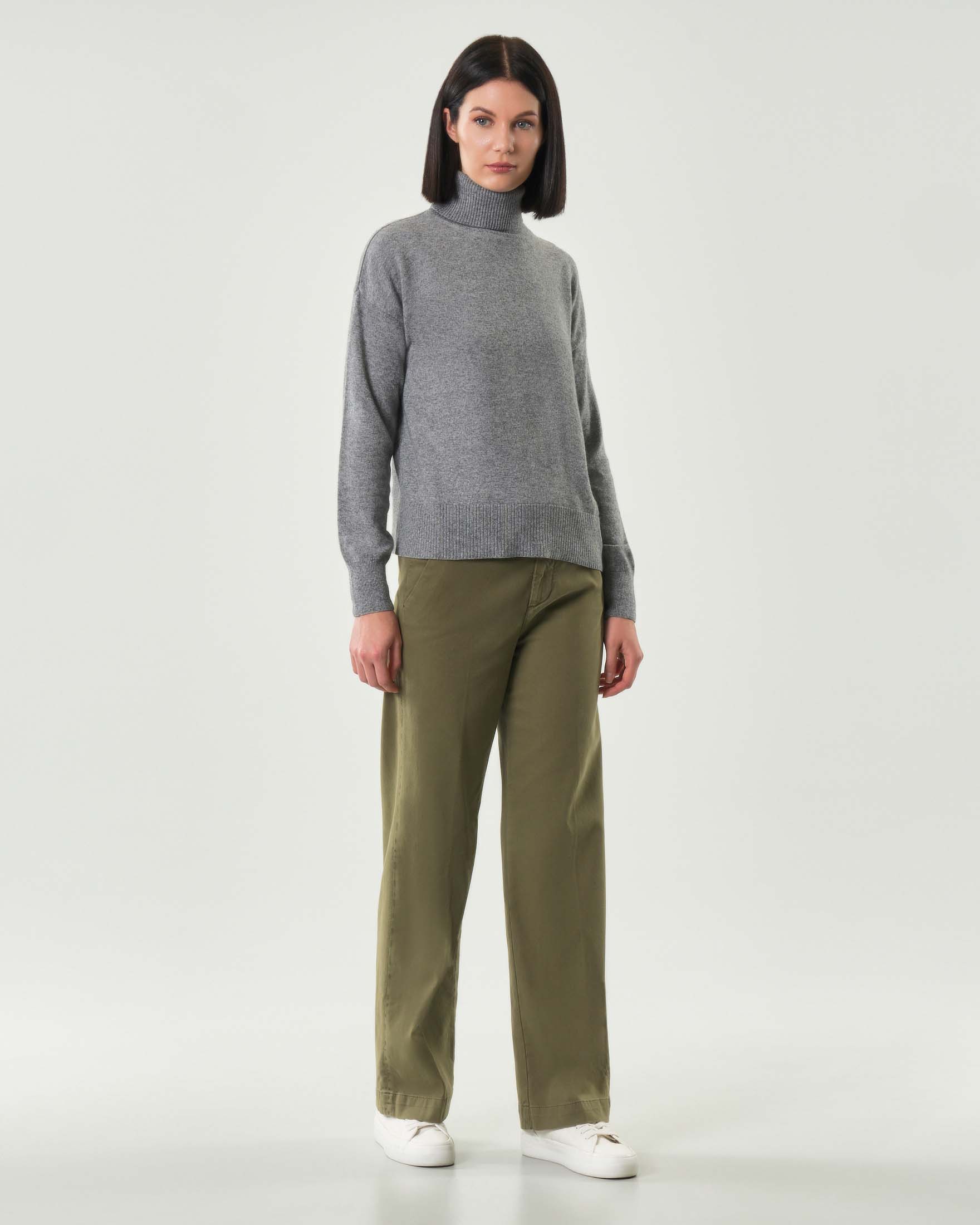 Pantaloni palazzo verde militare Roy Roger's in bull di misto cotone con tasche america