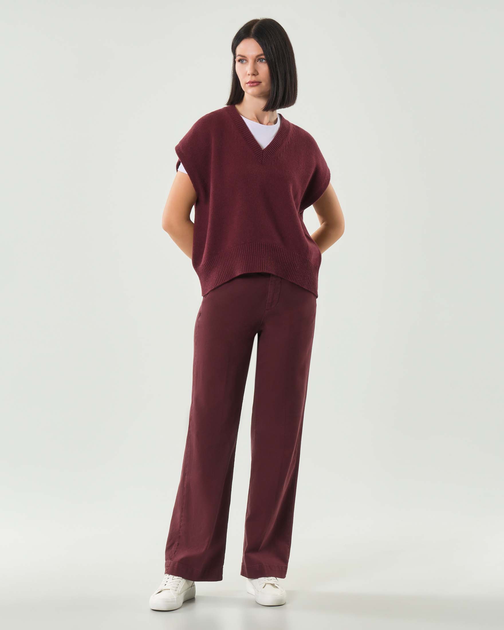 Pantaloni palazzo bordeaux Roy Roger's in bull di misto cotone con tasche america