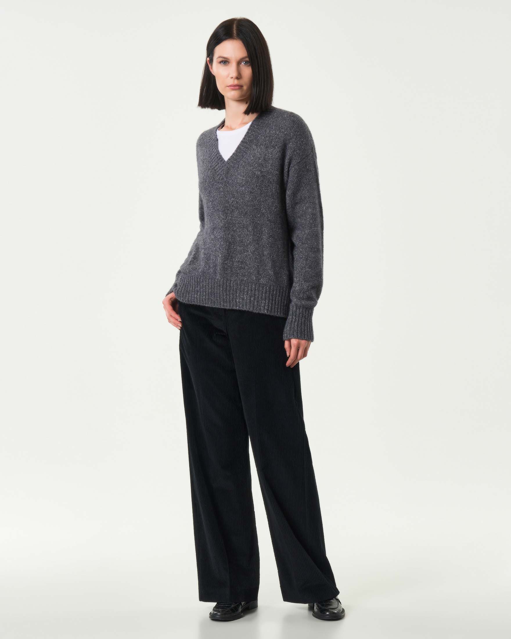 Pantaloni palazzo neri Weekend Max Mara in velluto di puro cotone 350 righe