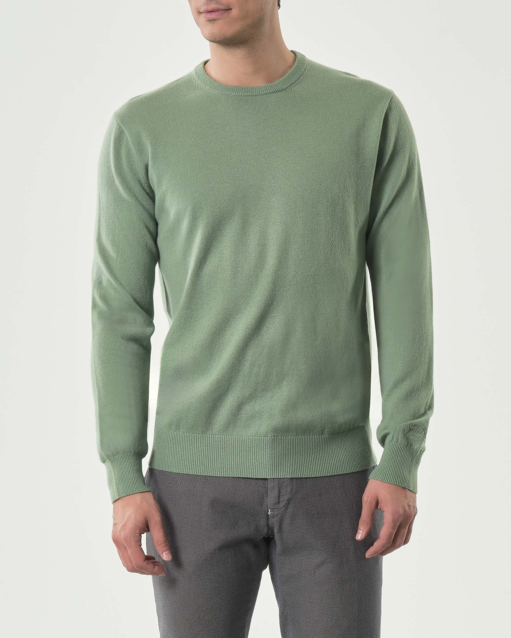 Maglia girocollo MC2 Saint Barth verde salvia in misto lana merino e cashmere
