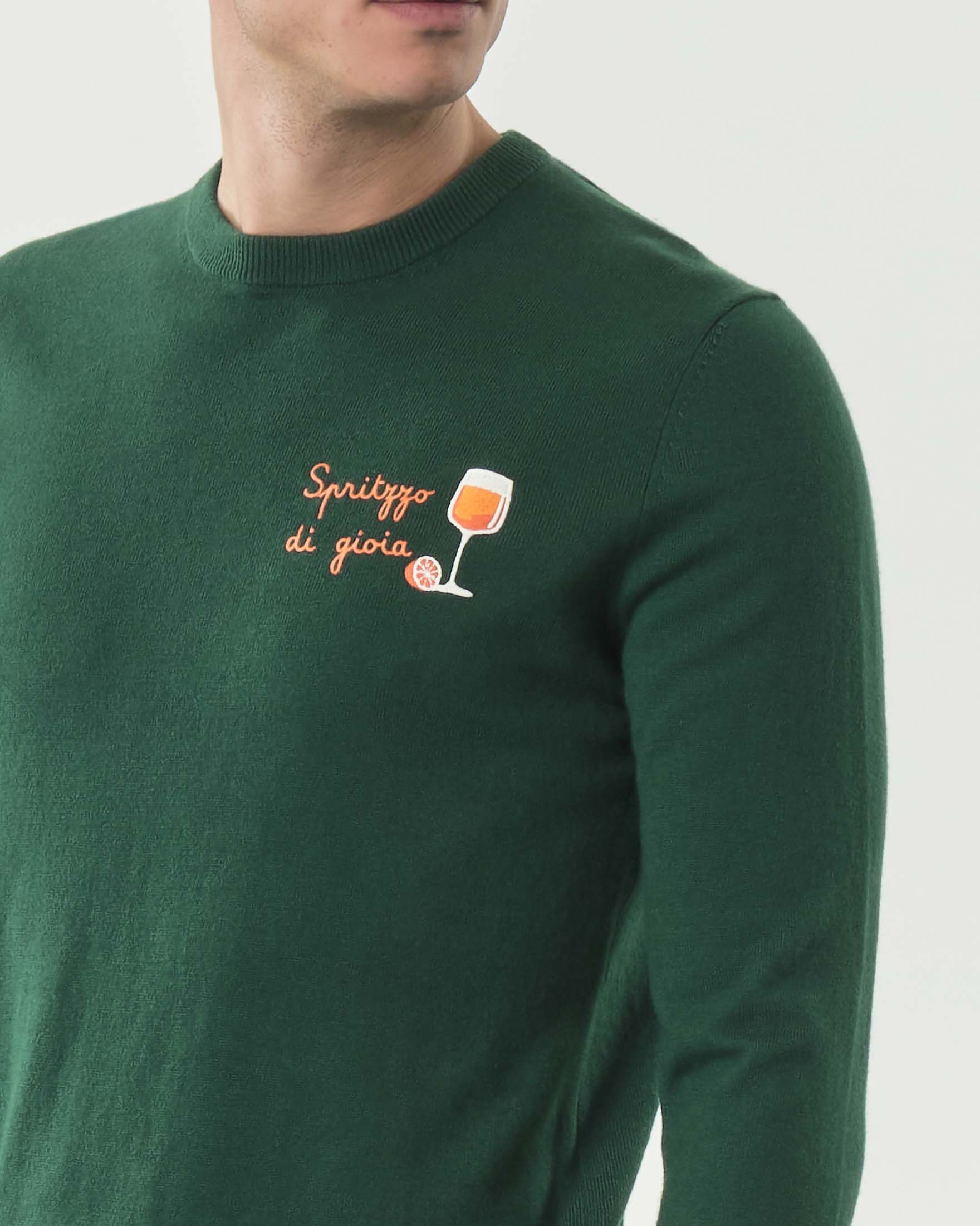 Maglia girocollo MC2 Saint Barth verde in lana e cashmere con ricamo Spritzzo di gioia sul petto image