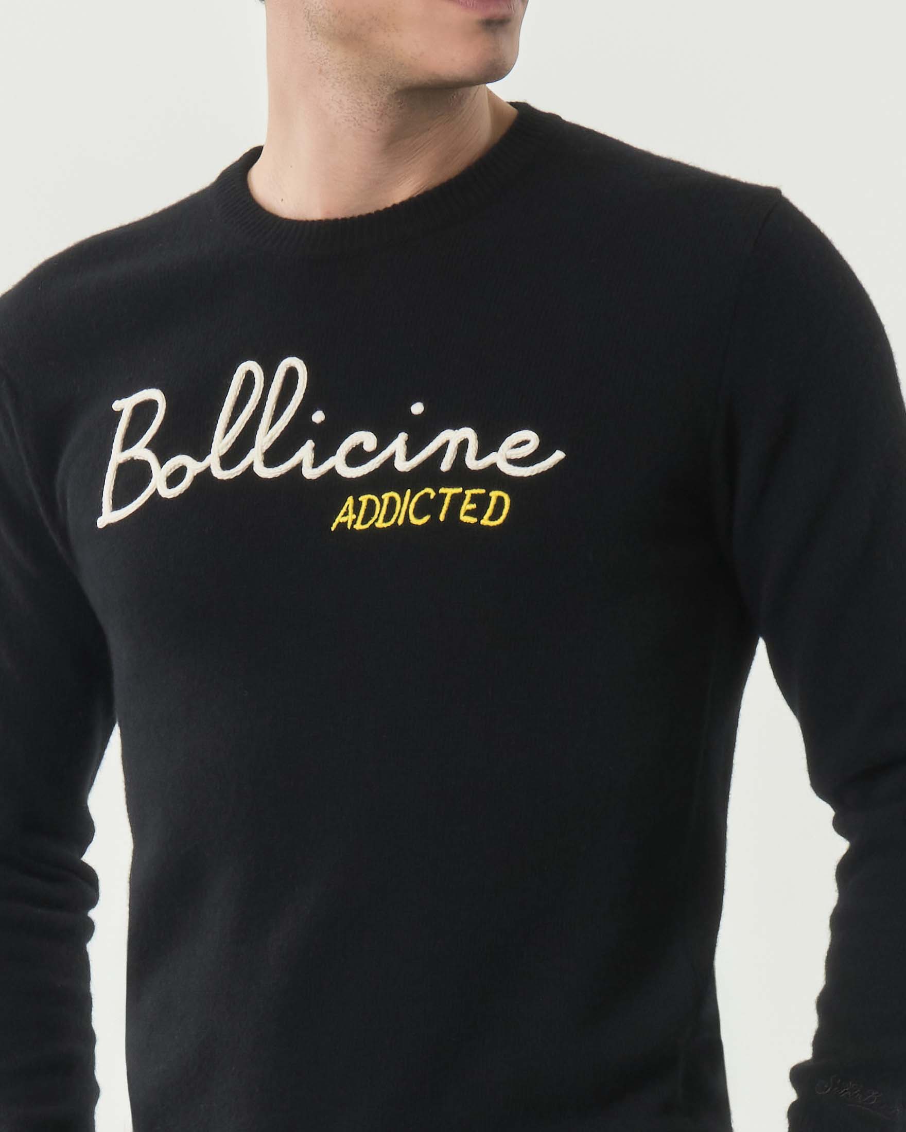 Maglia girocollo MC2 Saint Barth nera in lana e cashmere con ricamo Bollicine Addicted image