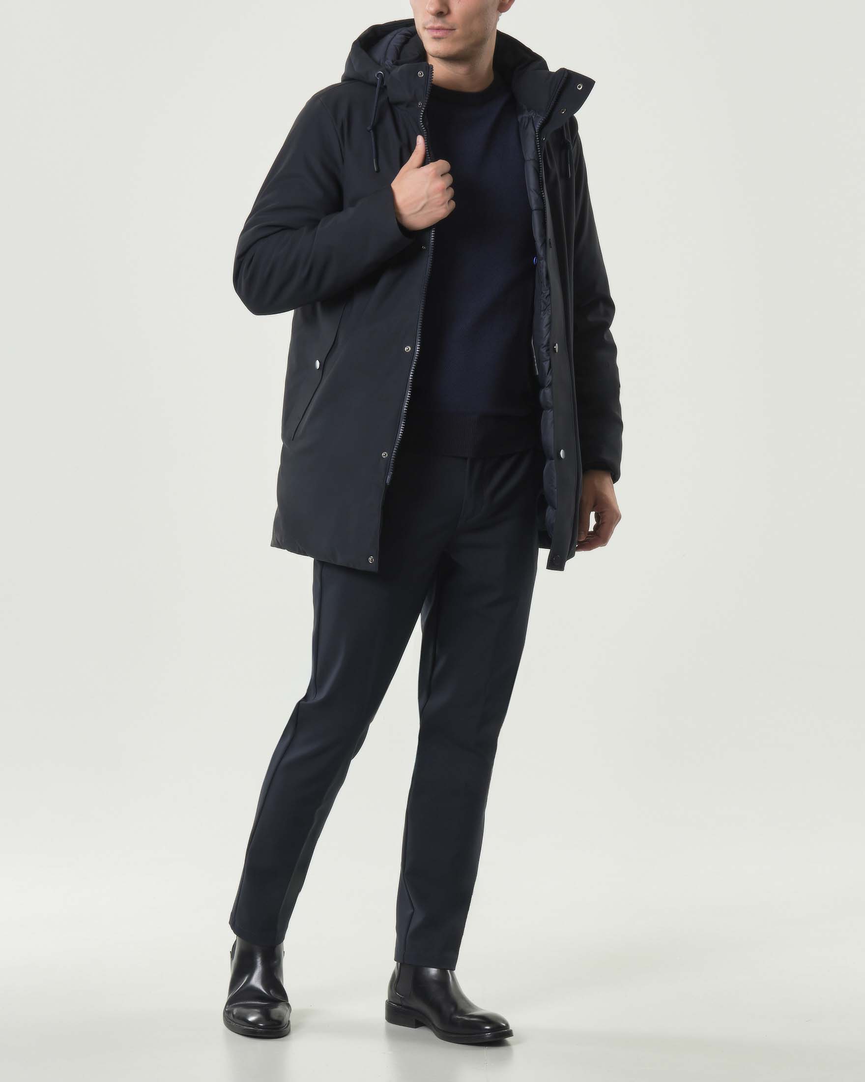 Parka blu Paul Baker in tessuto tecnico con cappuccio