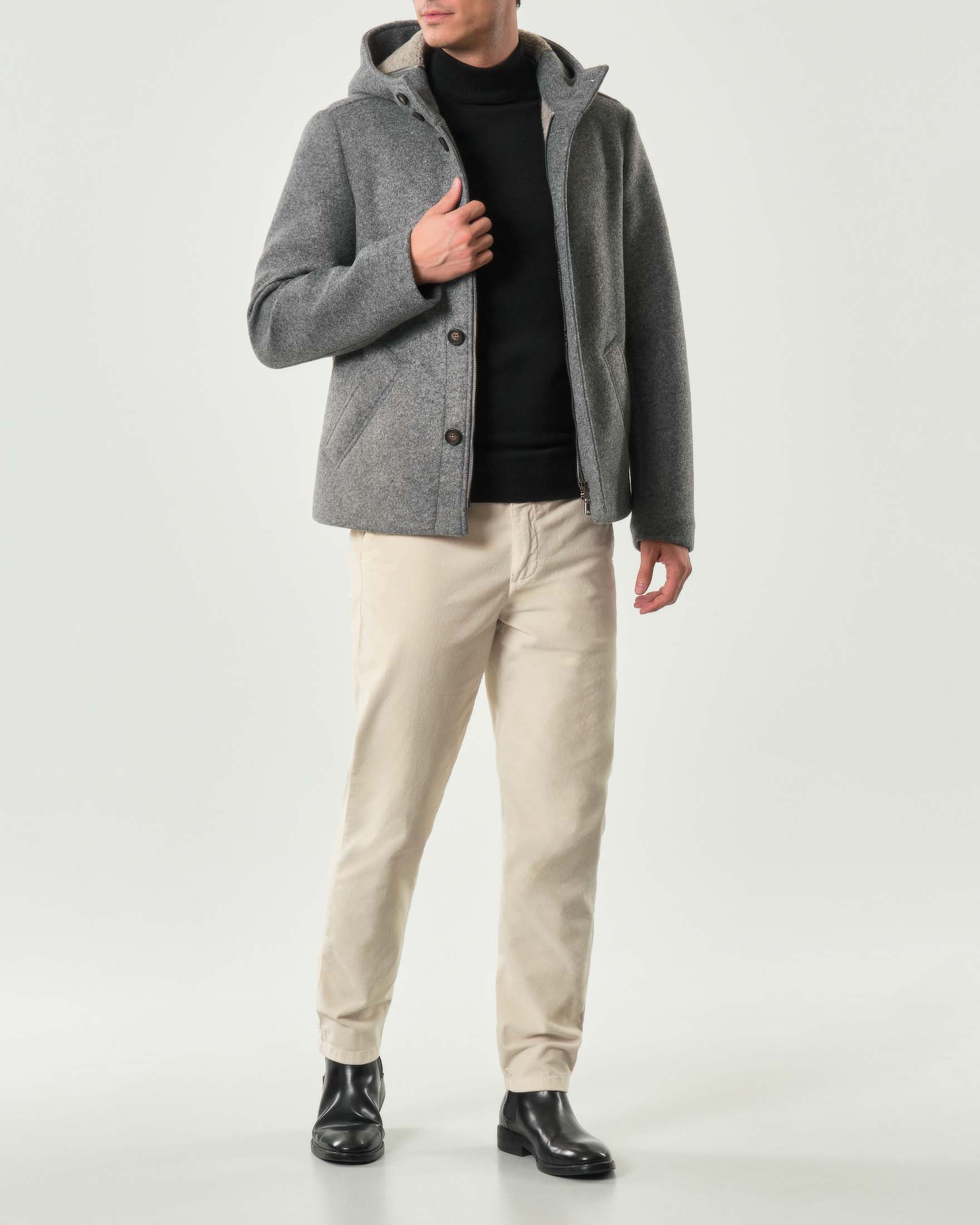 Giacca Paul Baker grigia in panno di misto lana con cappuccio e interno in orsetto