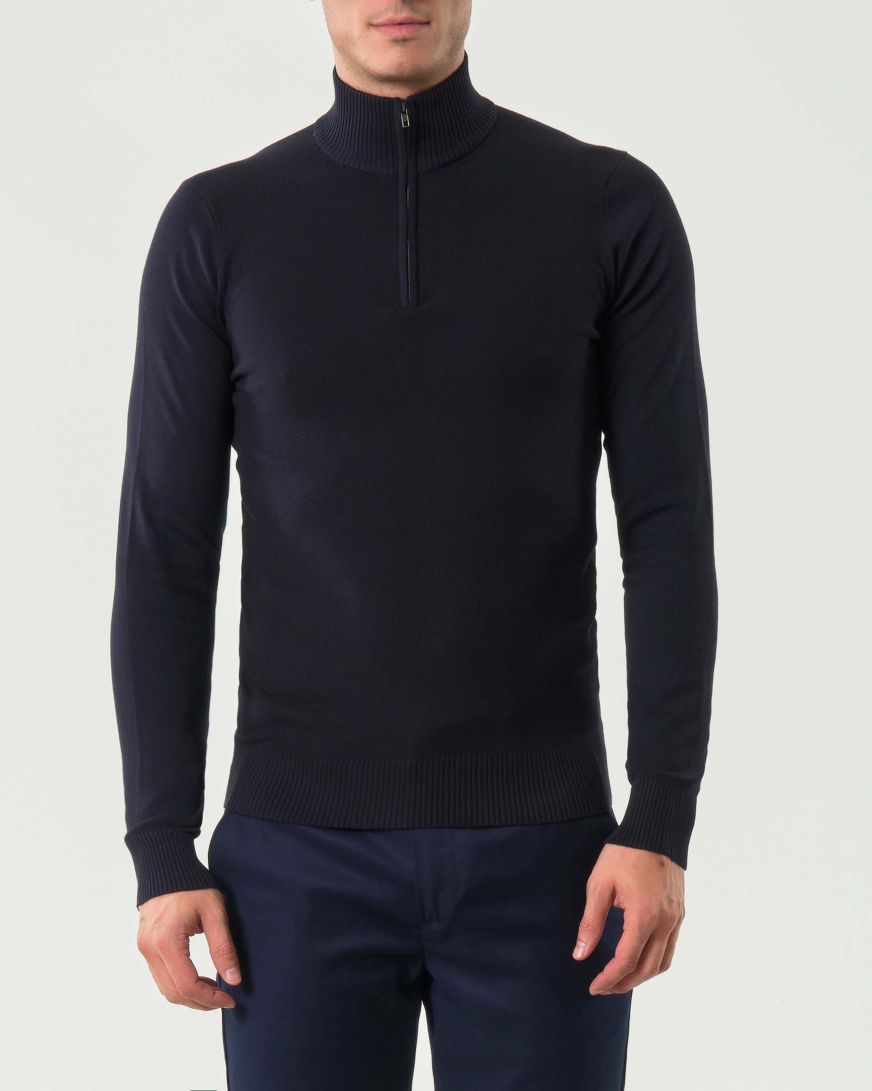 Maglia Paul Baker blu in viscosa con collo alto e apertura a mezza zip