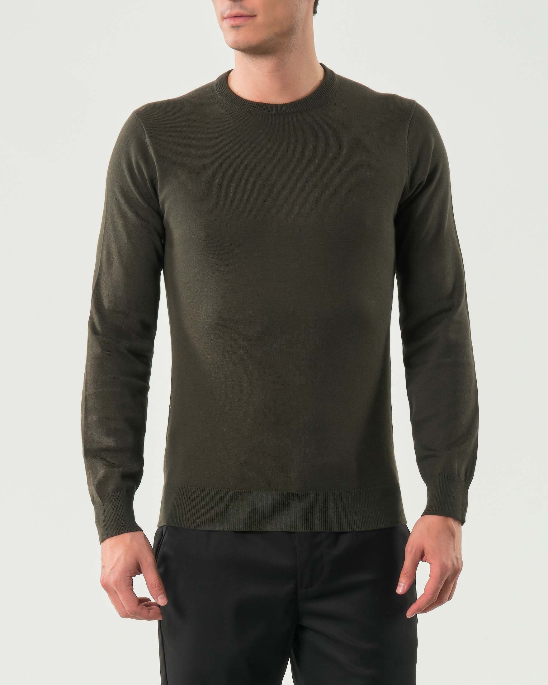 Maglia girocollo verde militare tinta unita in misto lana