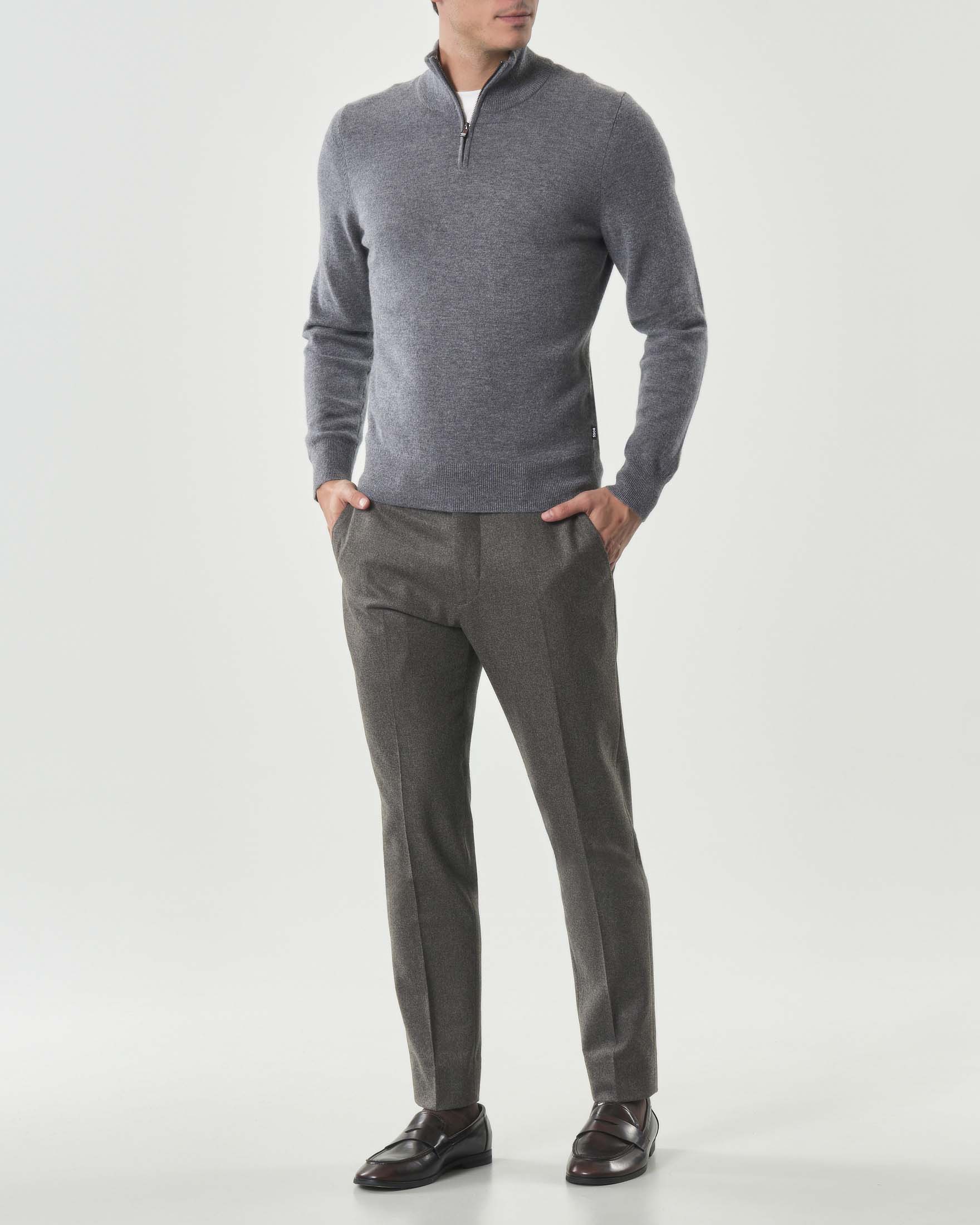 Pantalone chino Pellizzari noce in tela di lana Barberis