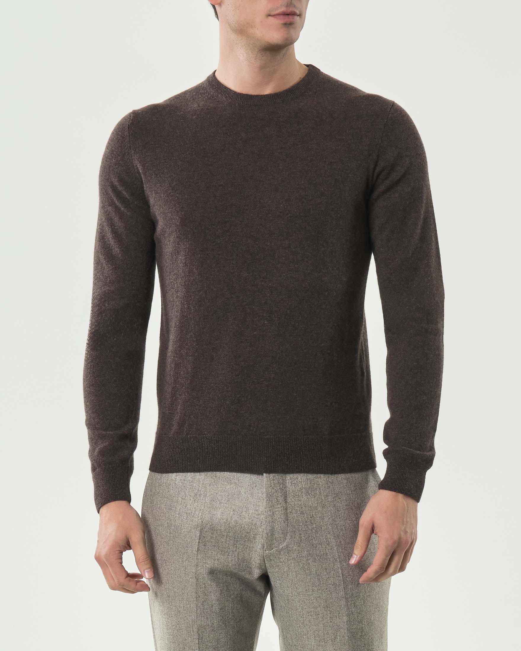 Maglia girocollo Pellizzari marrone in puro cachemire