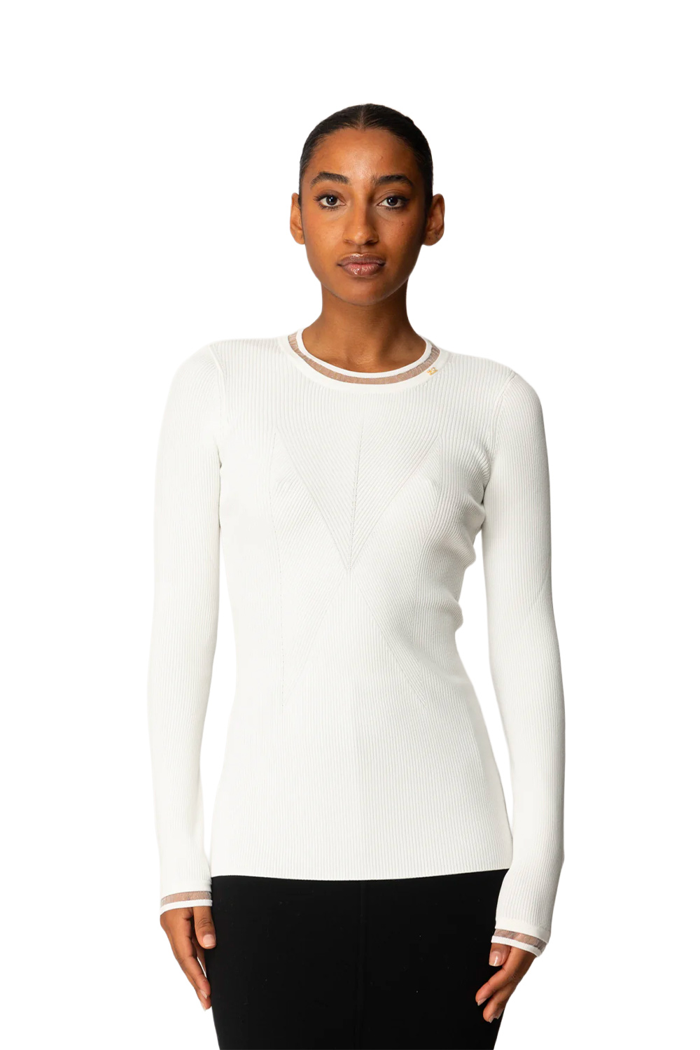 Maglia a Costine con Logo Gioiello