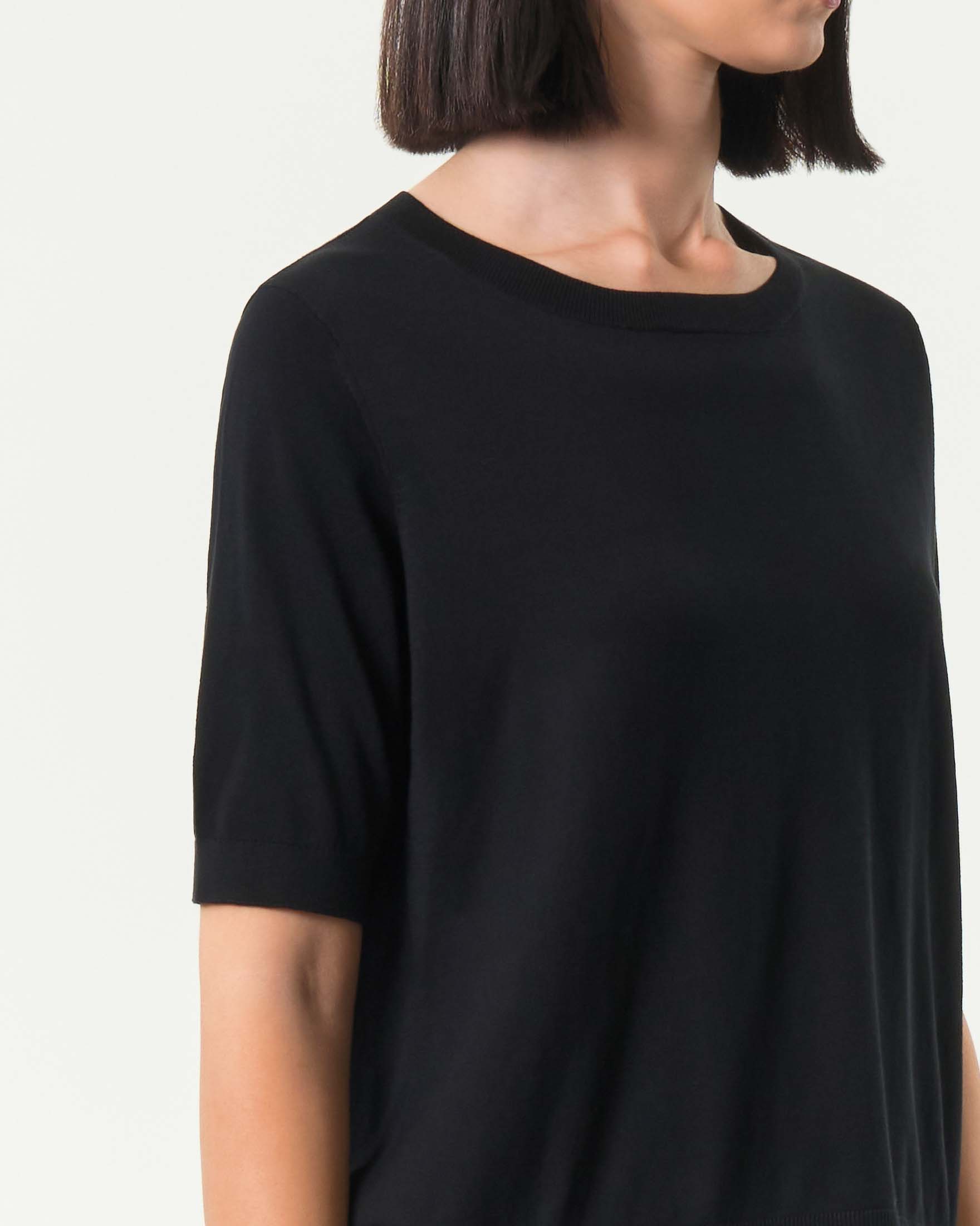 Maglia nera in seta e cotone a lavorazione rasata MM Max Mara con maniche corte image