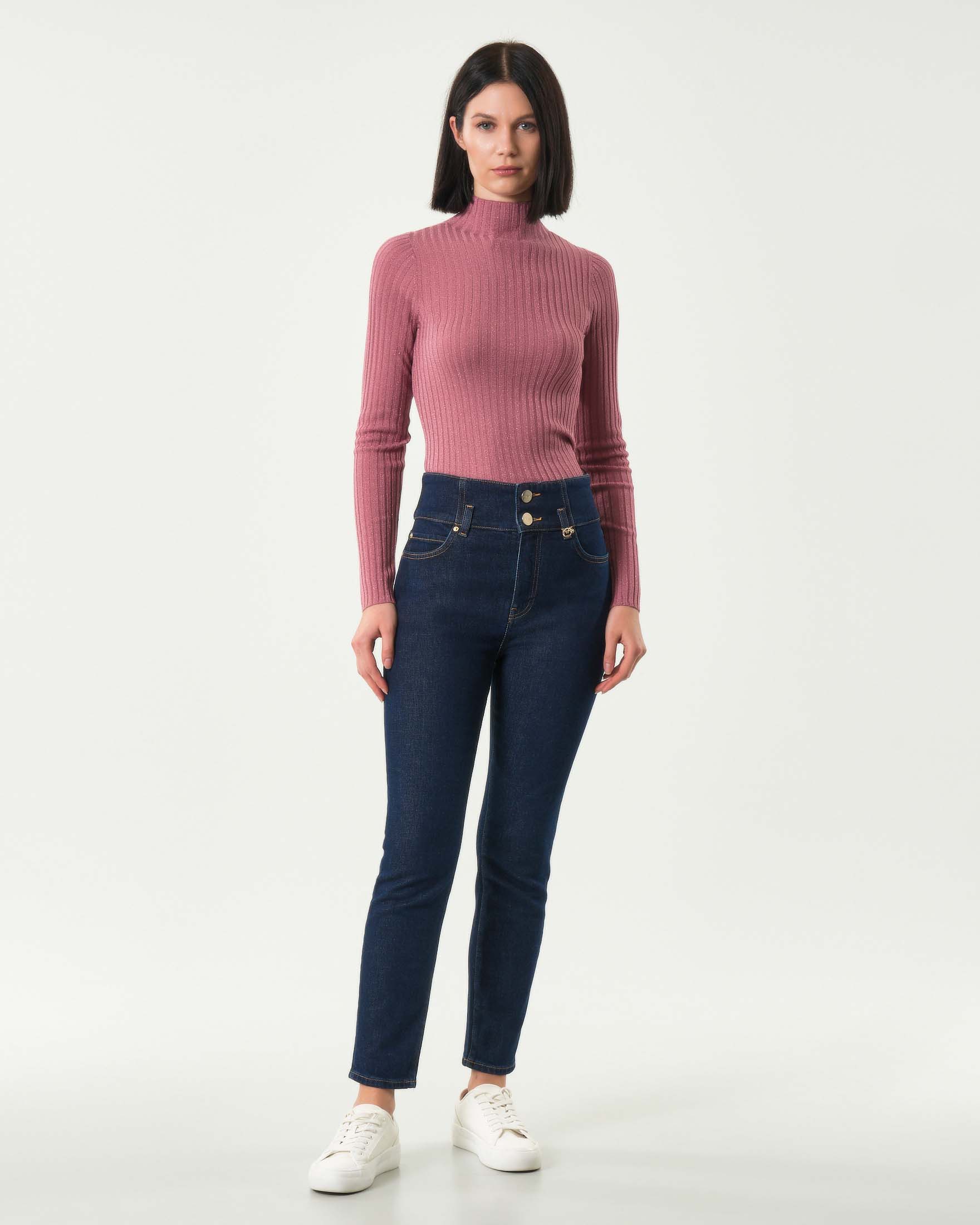 Jeans skinny blu Pinko a vita alta con cintone in puro cotone