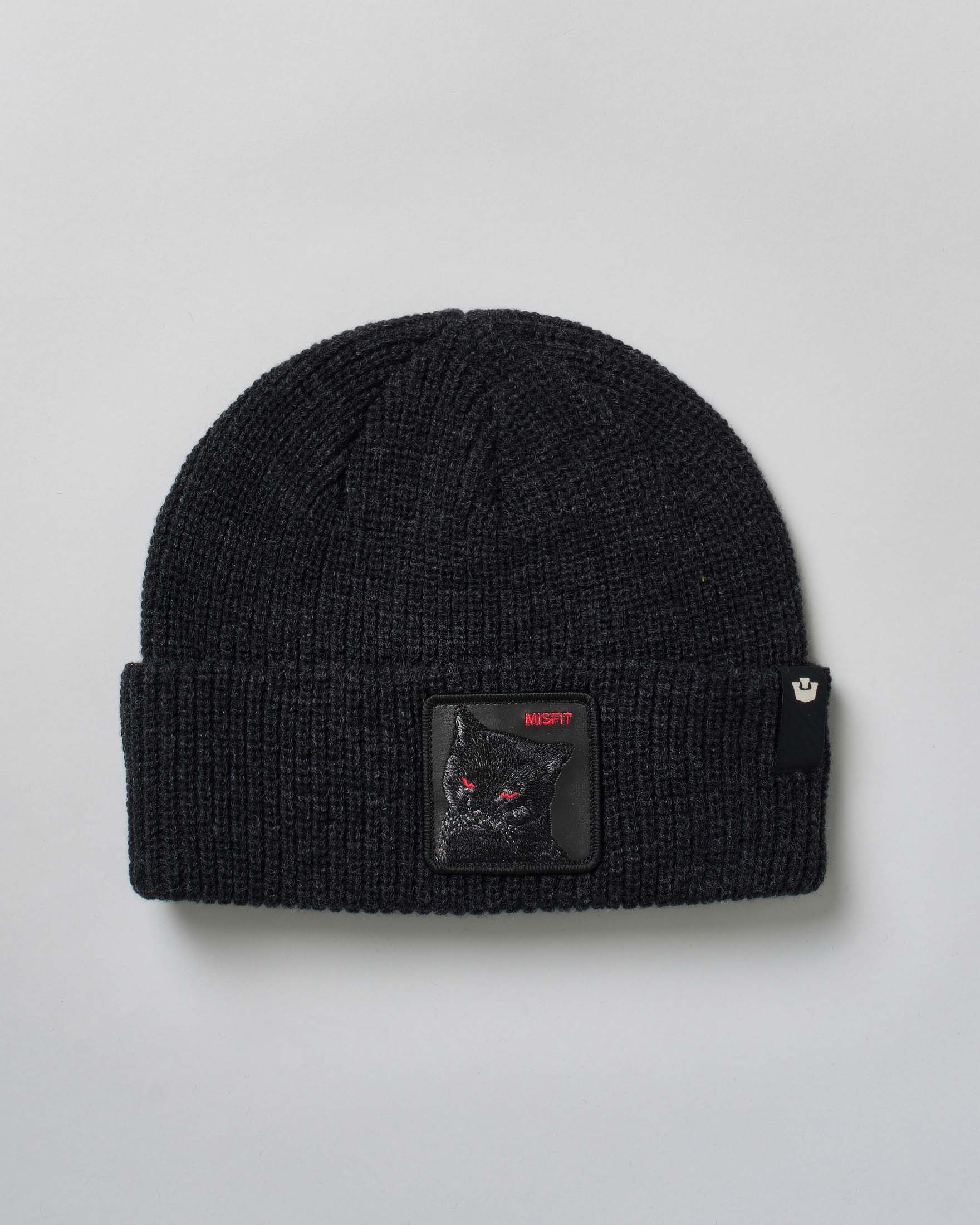 Berretto Goorin Bros nero in maglia a costine con patch gatto