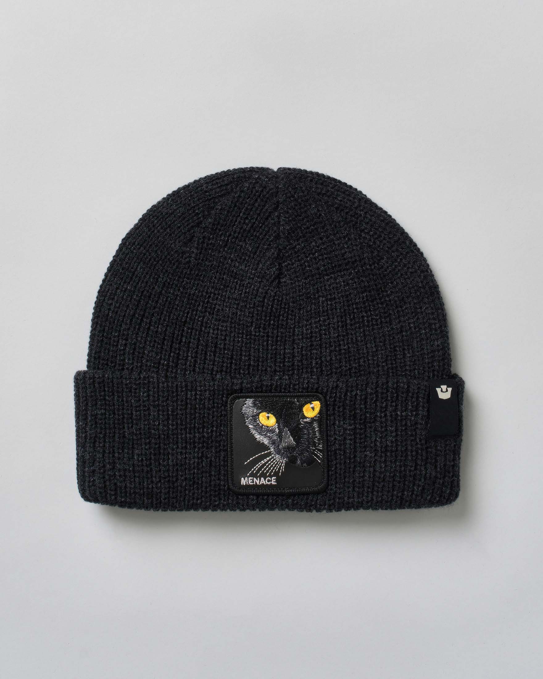 Berretto Goorin Bros nero in maglia a costine con patch gatto