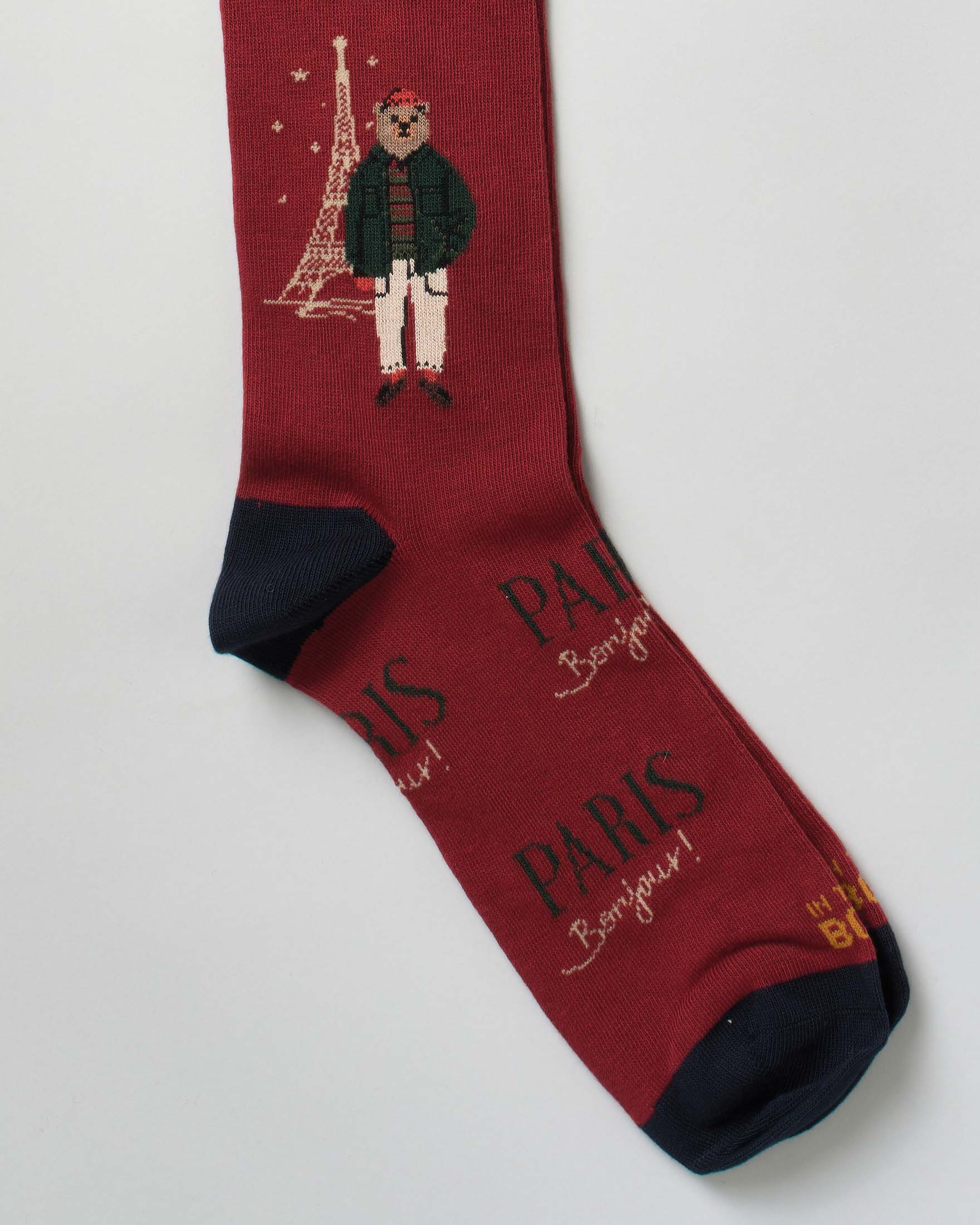 Calzino In The Box lungo rosso in fantasia orsetto Mr Box e scritta Paris image