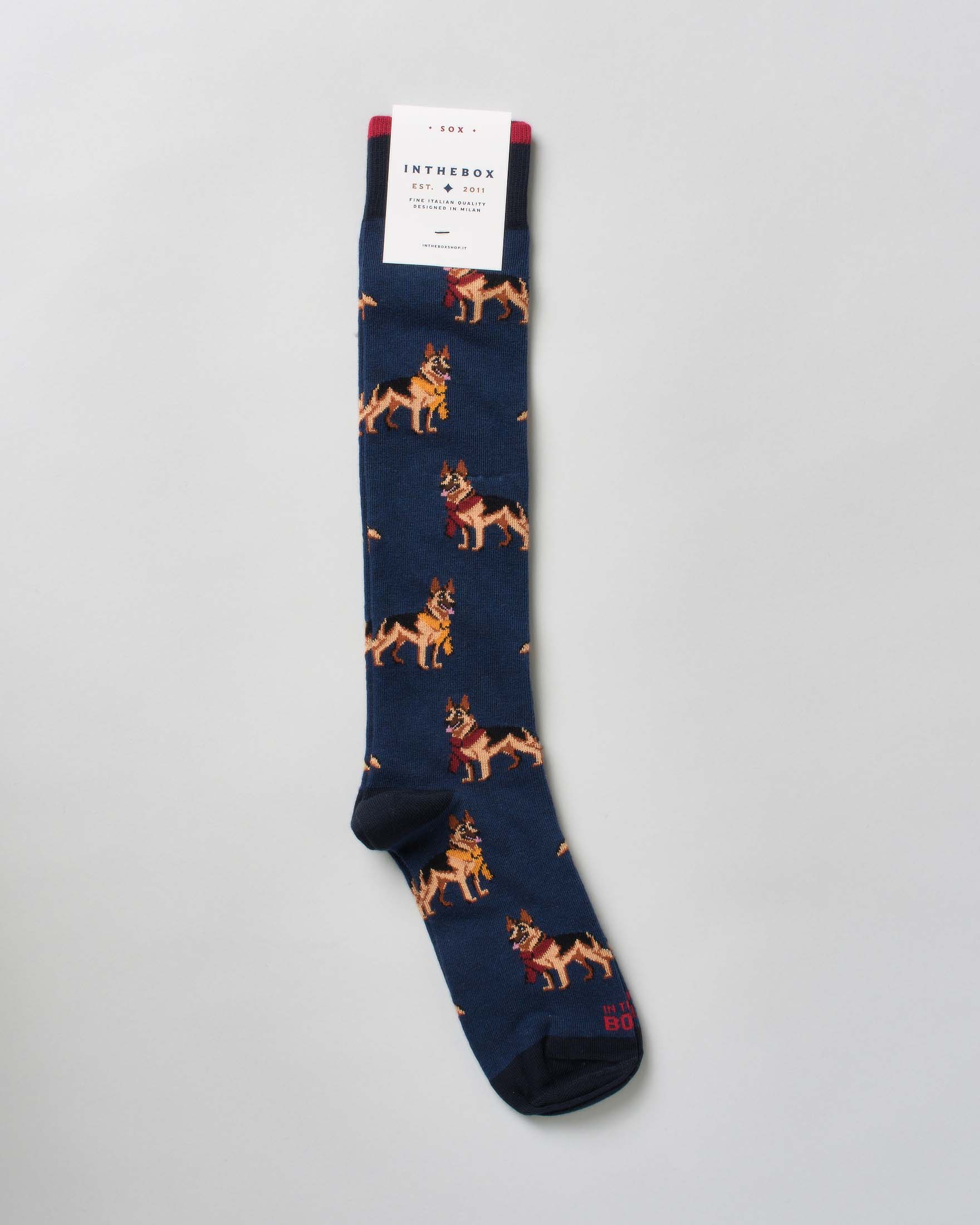 Calzino In The Box lungo blu in fantasia pastore tedesco all over