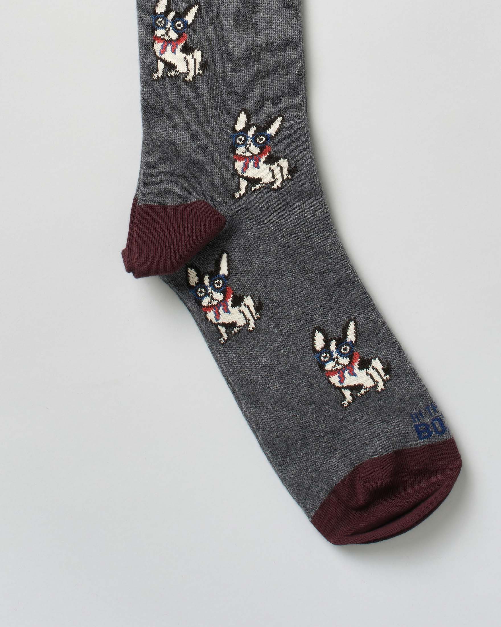 Calzino In The Box lungo grigio in fantasia bulldog francese all over image
