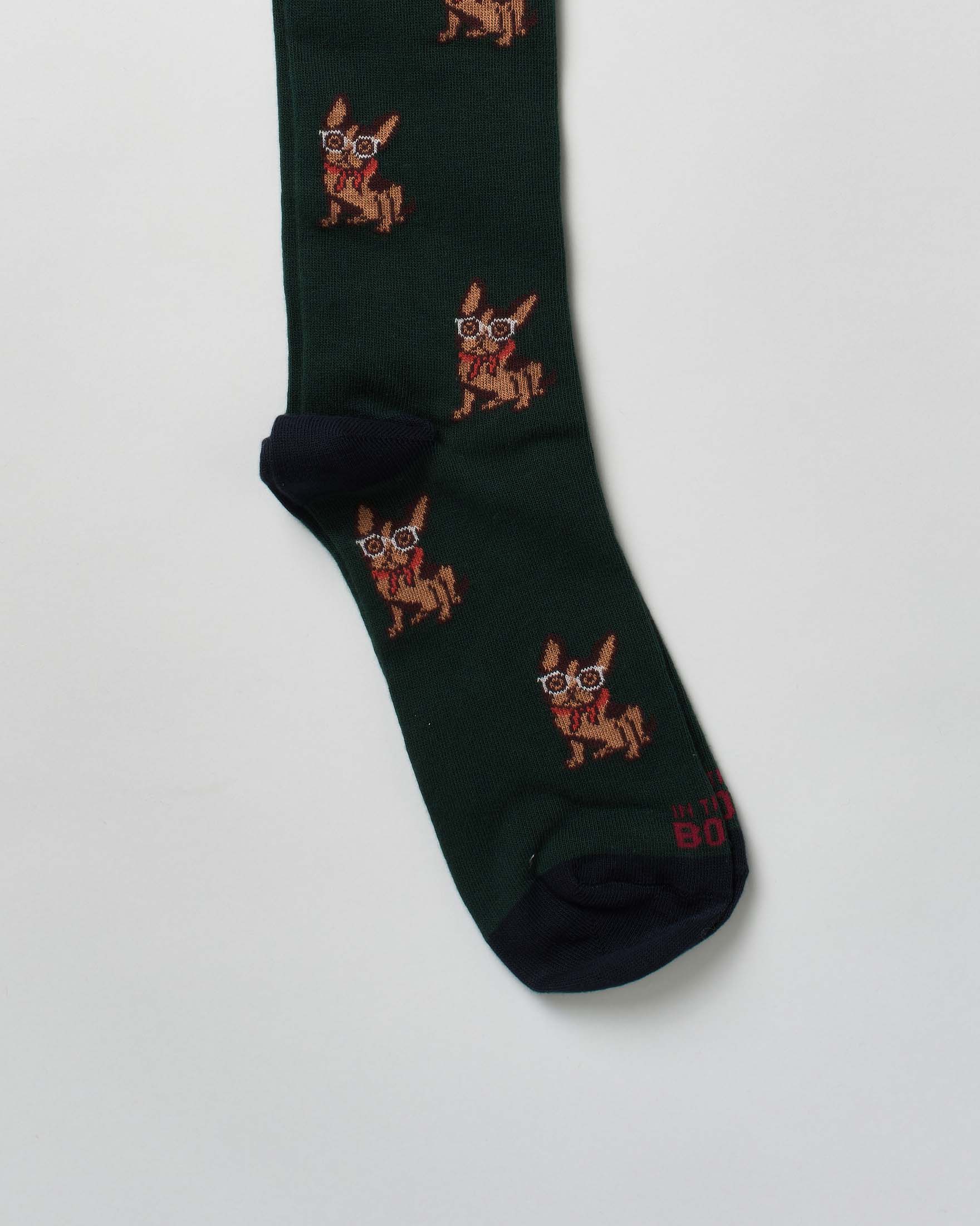 Calzino In The Box lungo verde in fantasia bulldog francese all over image